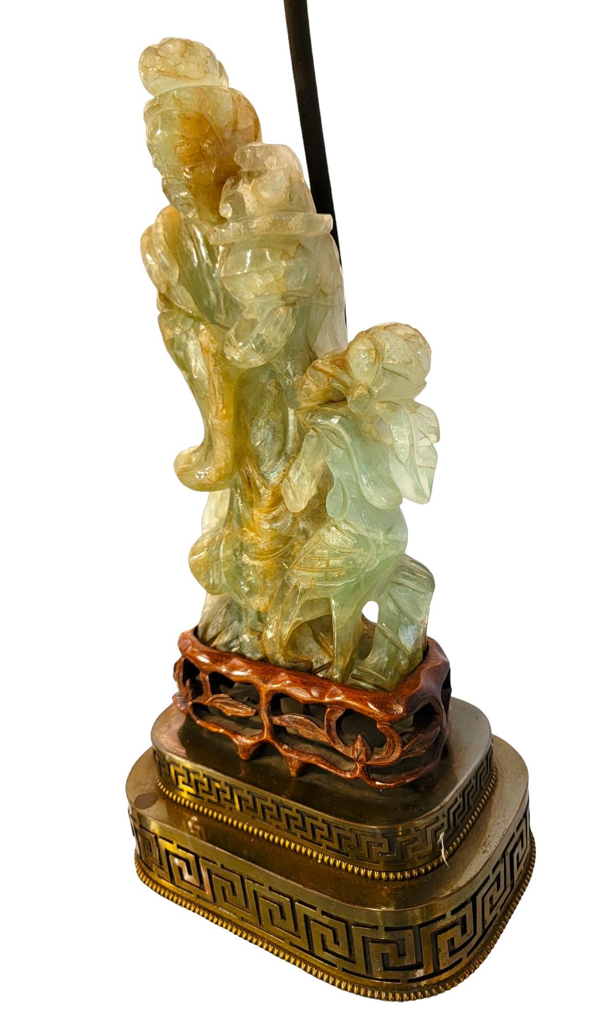 Antique Hand Carved Jade Table Lamp In Good Condition In Pasadena, CA