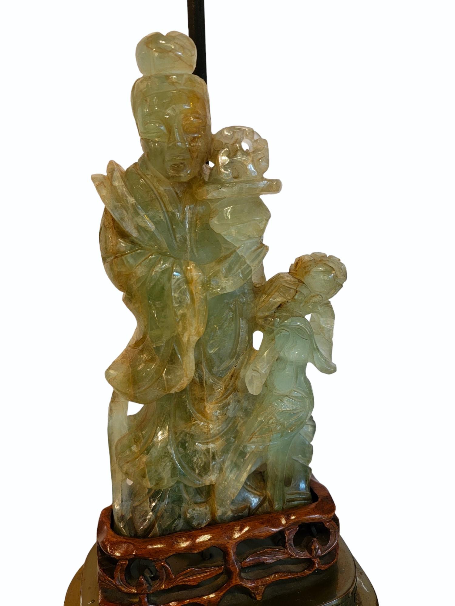 Early 20th Century Antique Hand Carved Jade Table Lamp