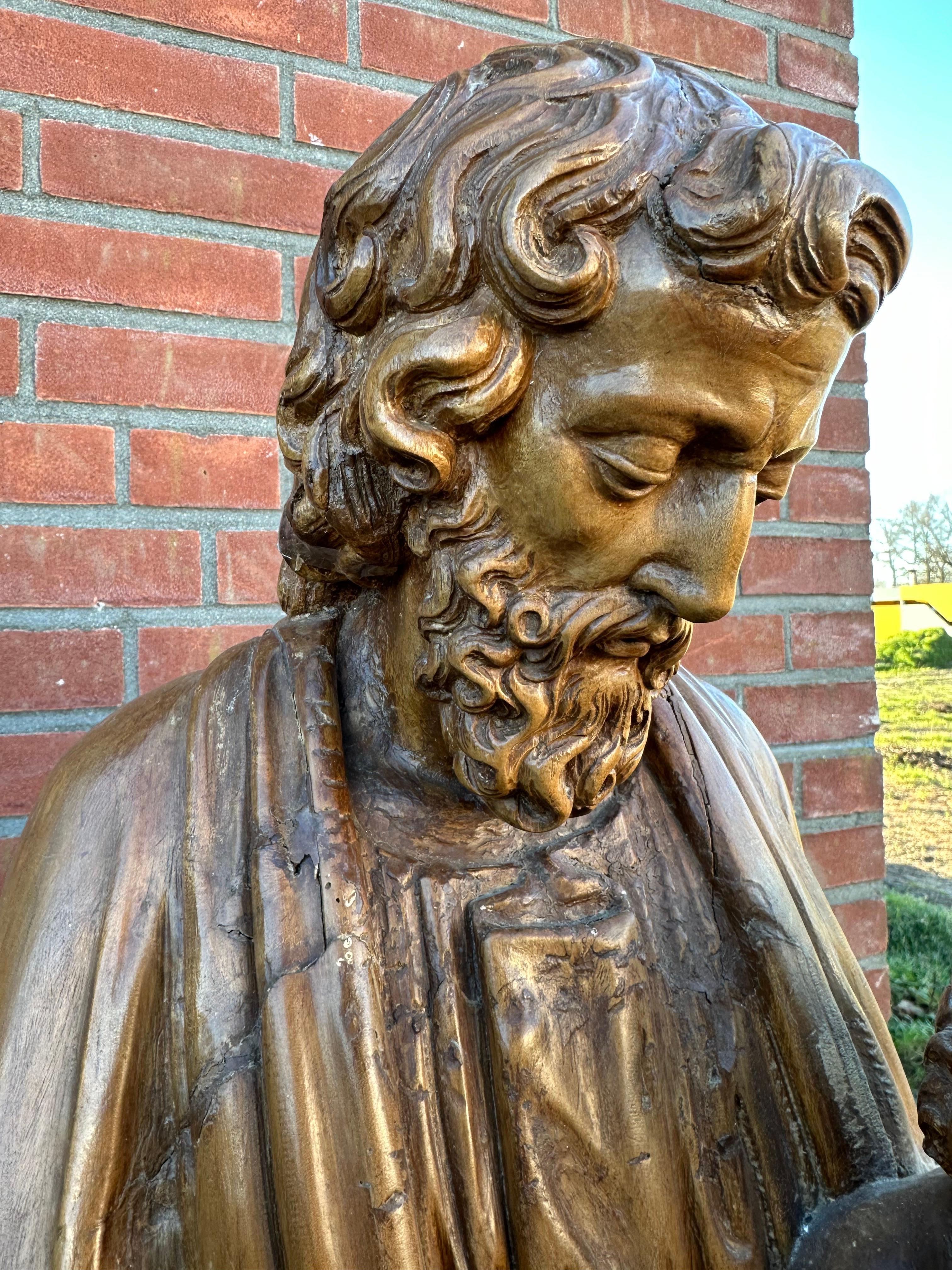 Antike handgeschnitzte großformatige Skulptur des Heiligen Joseph und des Kindes Jesus, Skulptur im Angebot 2