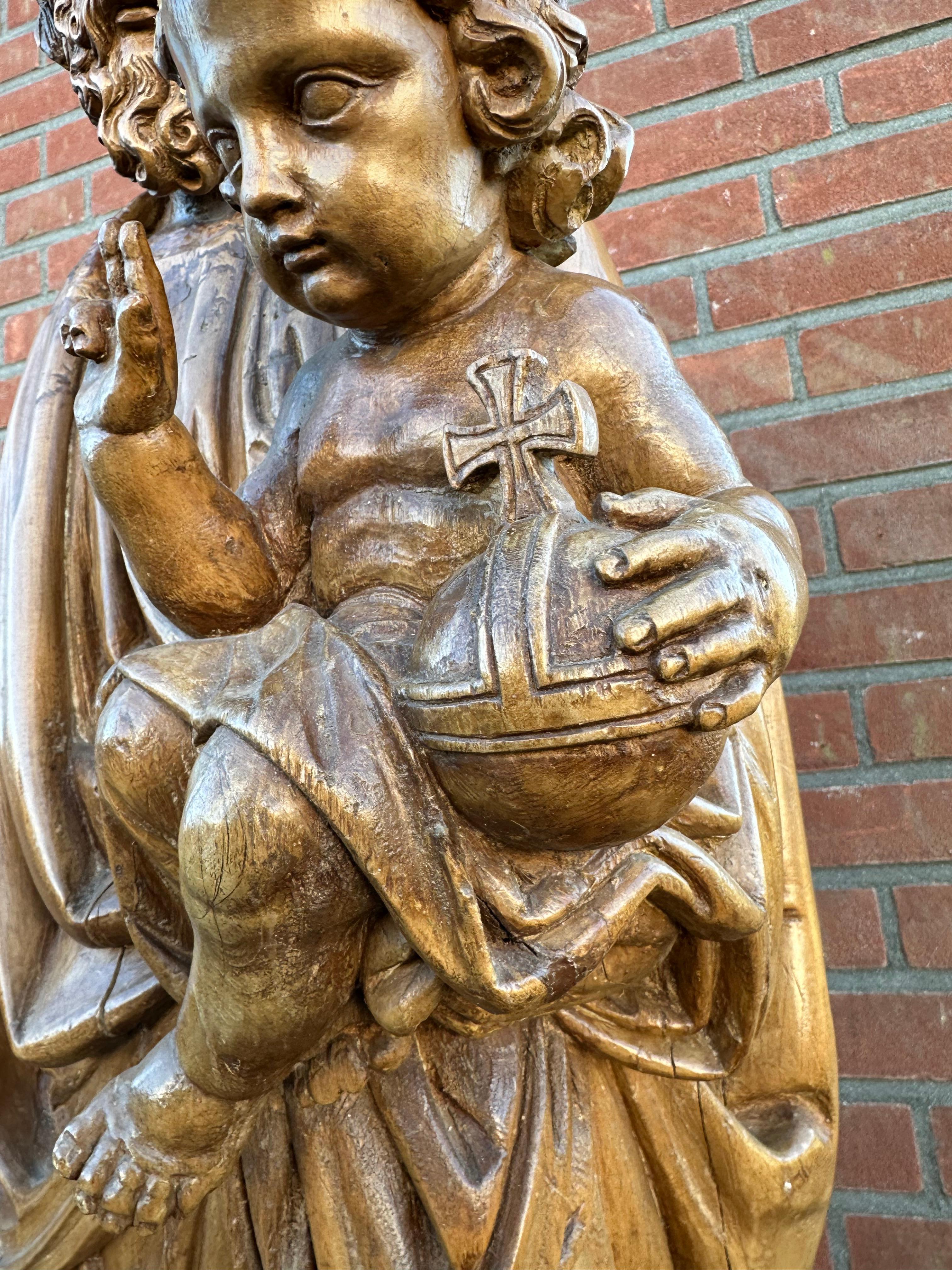 Antike handgeschnitzte großformatige Skulptur des Heiligen Joseph und des Kindes Jesus, Skulptur im Angebot 5