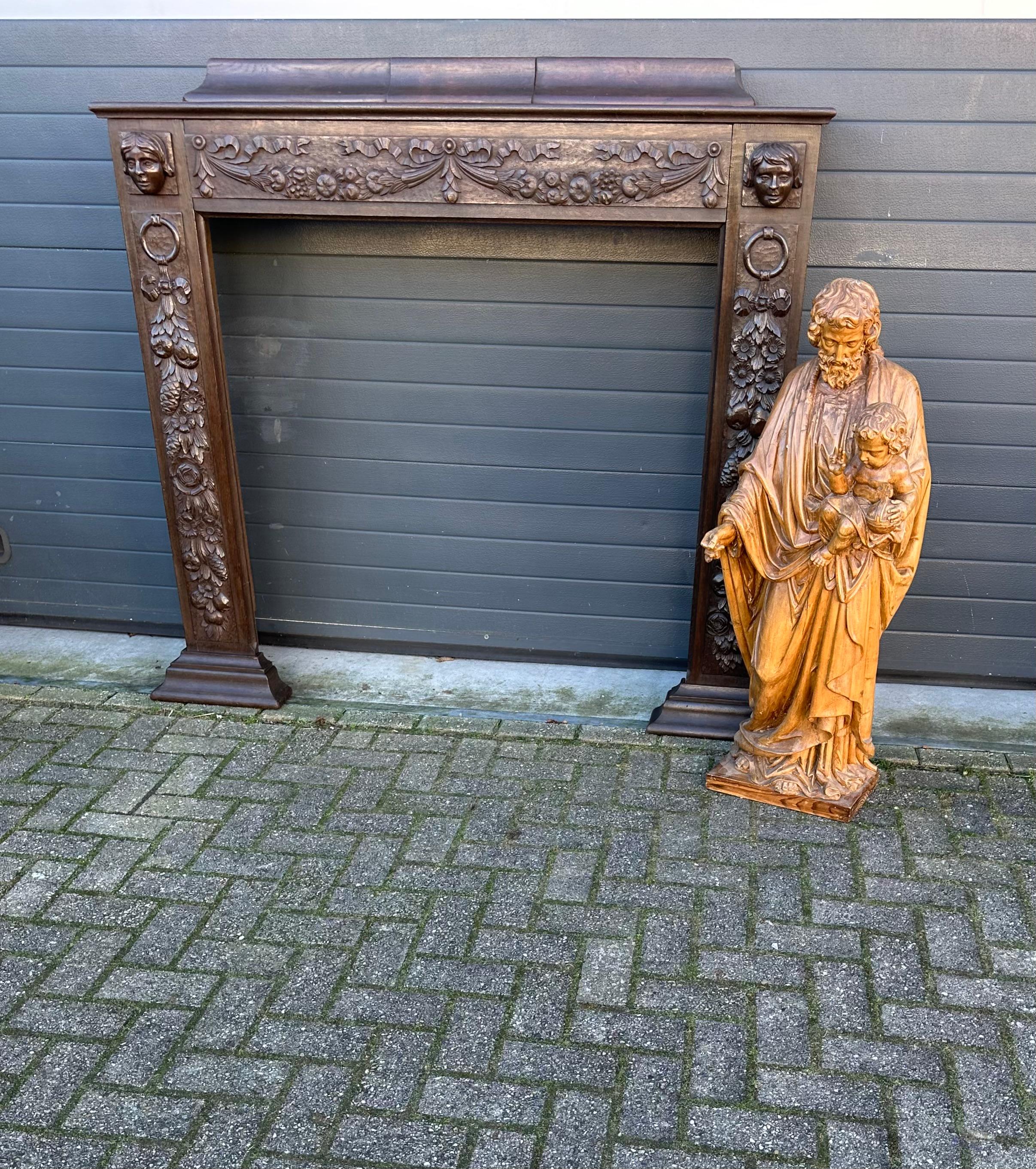 Hand-Crafted Antique Hand Carved Large Size Statue of Saint Joseph and Child Jesus Sculpture For Sale