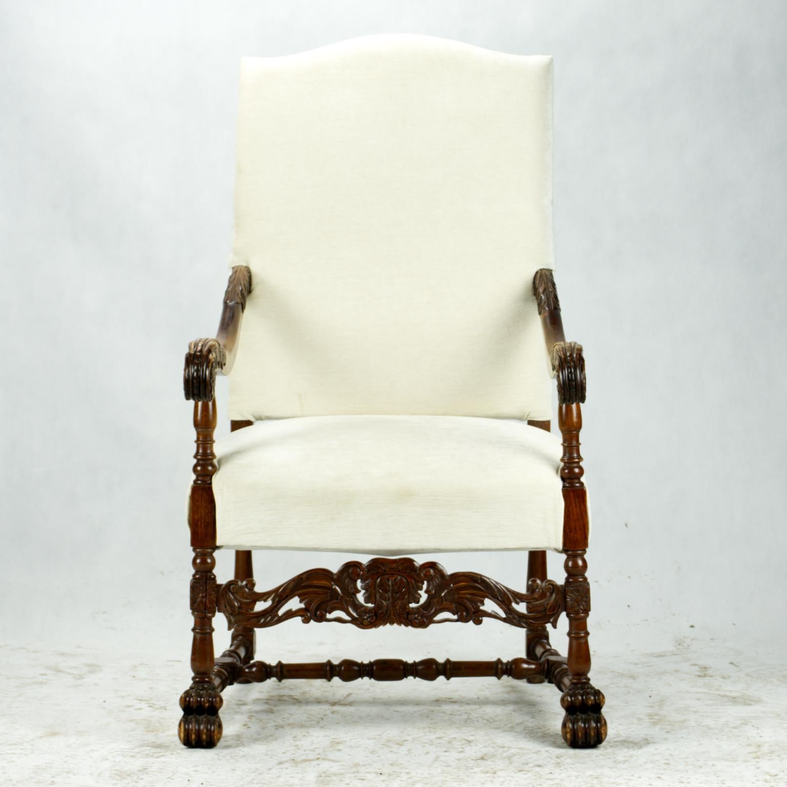 Antique Hand Carved Louis XIII Highback Armchair, 19th Century In Good Condition For Sale In Lucenec, SK