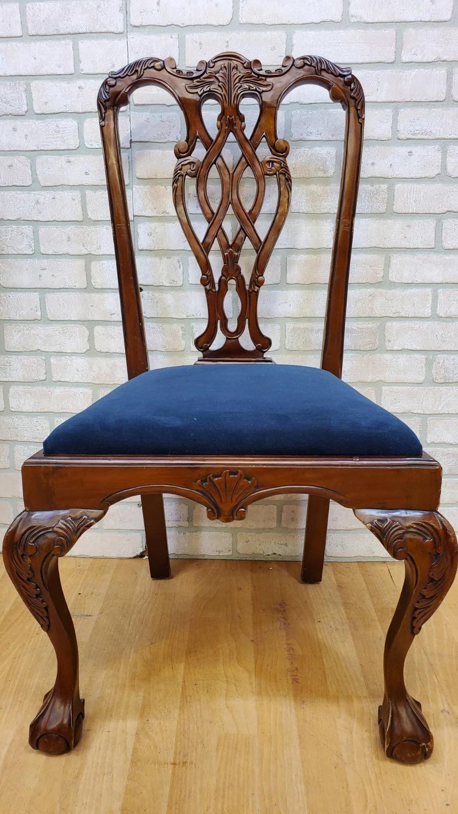 English Antique Hand Carved Mahogany Chippendale Eagle Claw Dining Chairs - Set of 6 For Sale