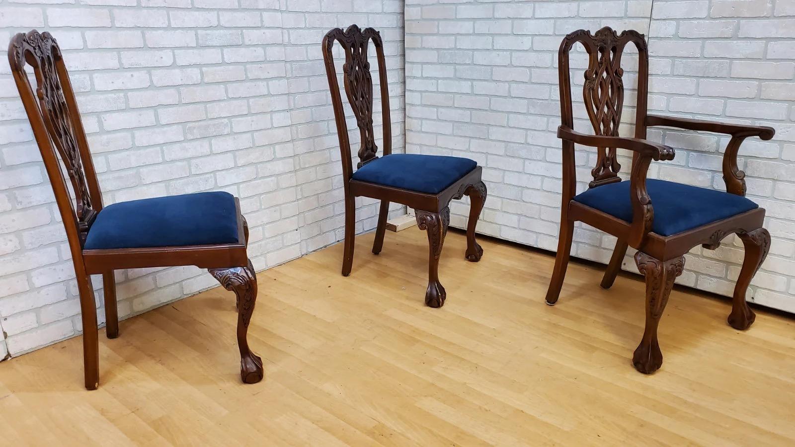 Chaises de salle à manger Chippendale anciennes en acajou sculpté à la main avec griffes d'aigle - lot de 6 en vente 1