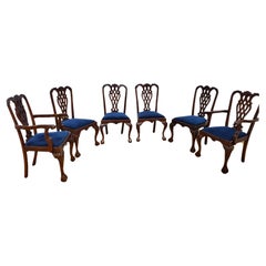 Chaises de salle à manger Chippendale anciennes en acajou sculpté à la main avec griffes d'aigle - lot de 6