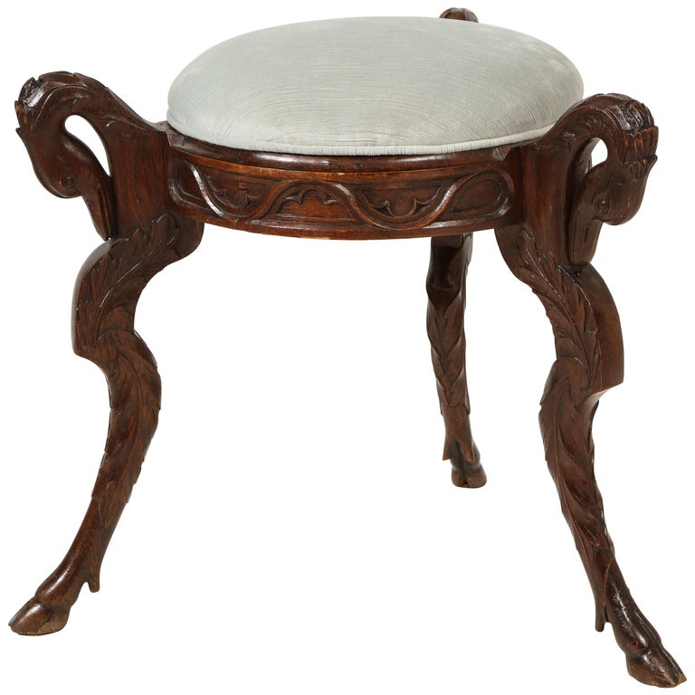 Antique Hand Carved Mahogany Swan Bench For Sale at 1stDibs