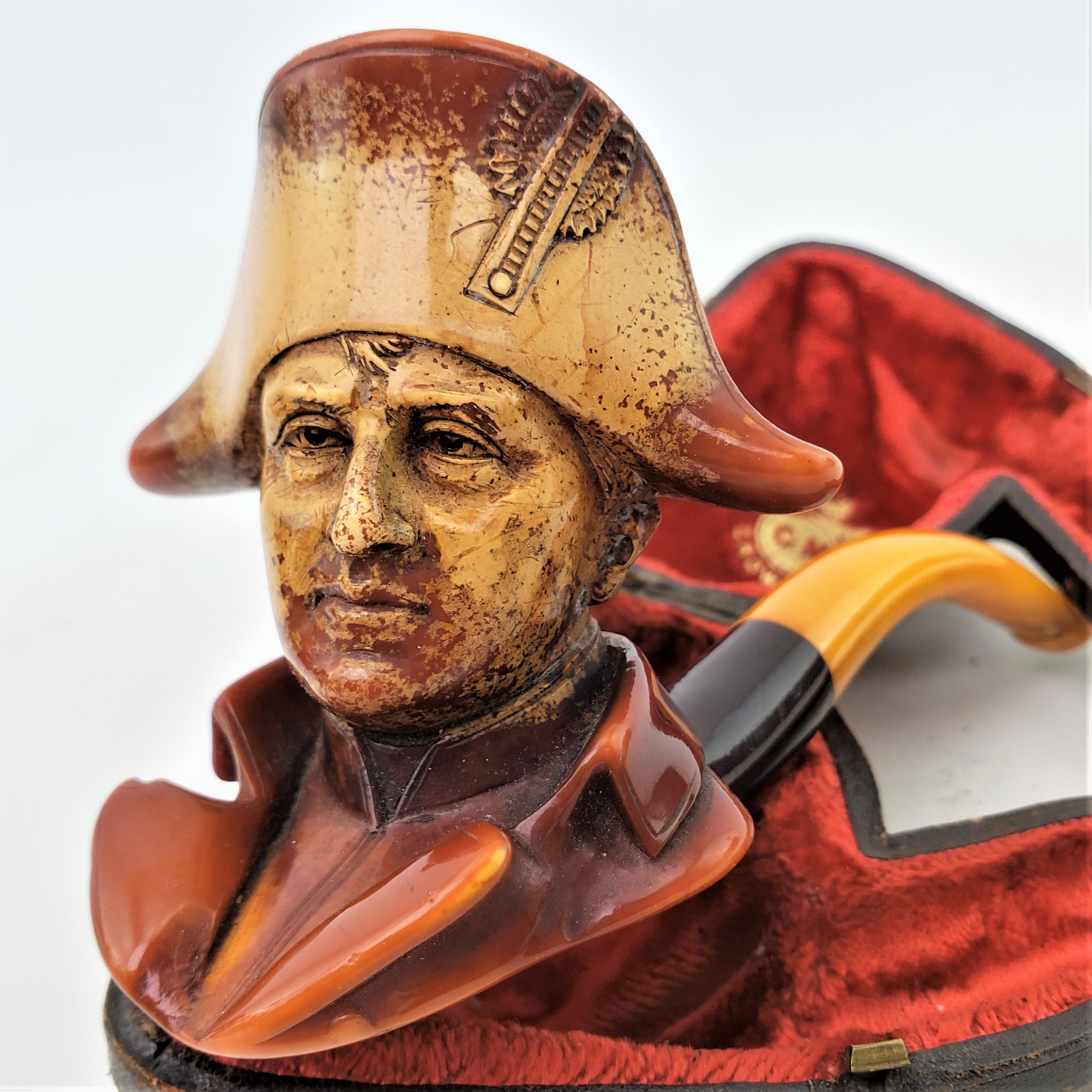 Antique Hand-Carved Meerschaum Smoking Pipe of Napoleon Bonaparte & Case In Good Condition For Sale In Hamilton, Ontario