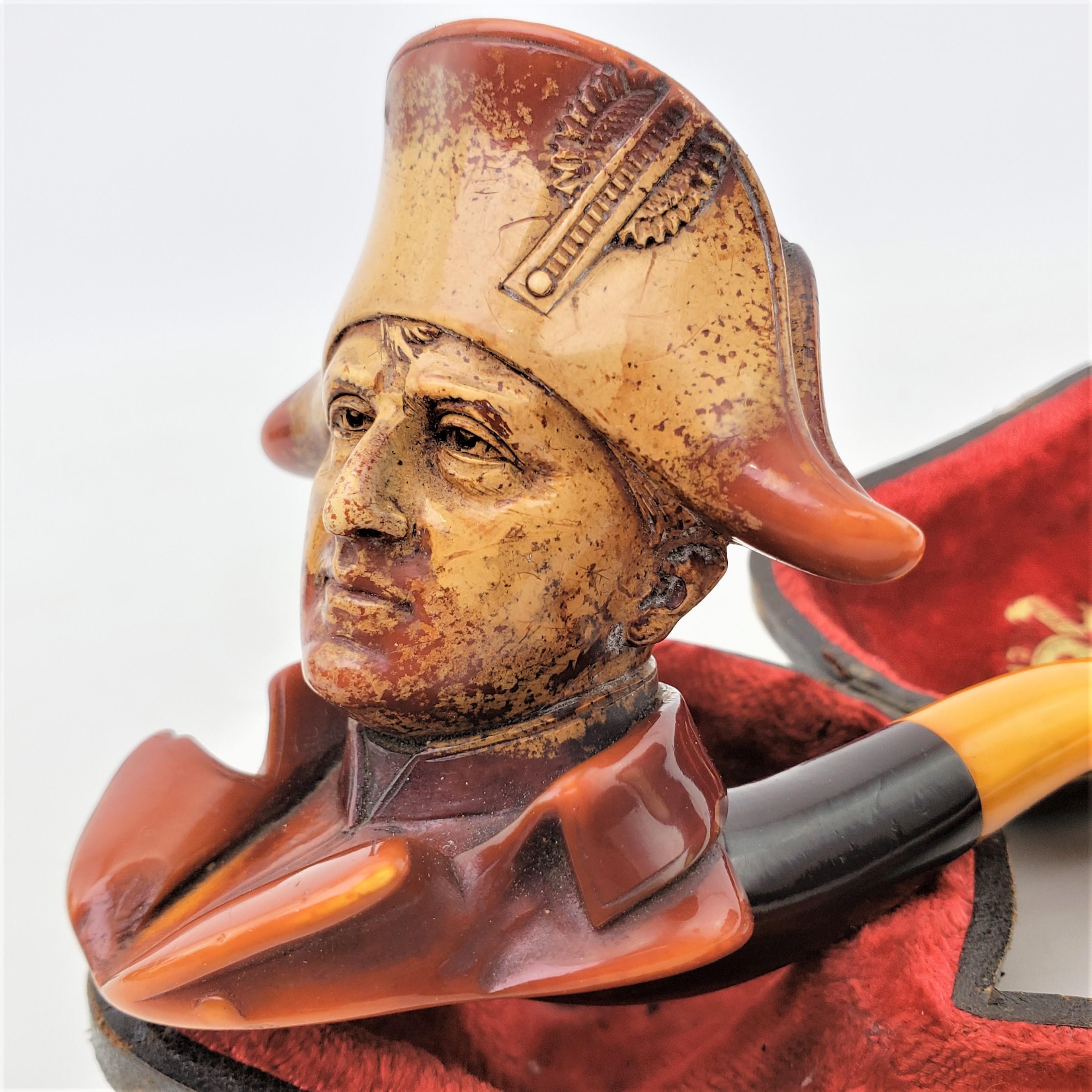 20th Century Antique Hand-Carved Meerschaum Smoking Pipe of Napoleon Bonaparte & Case For Sale