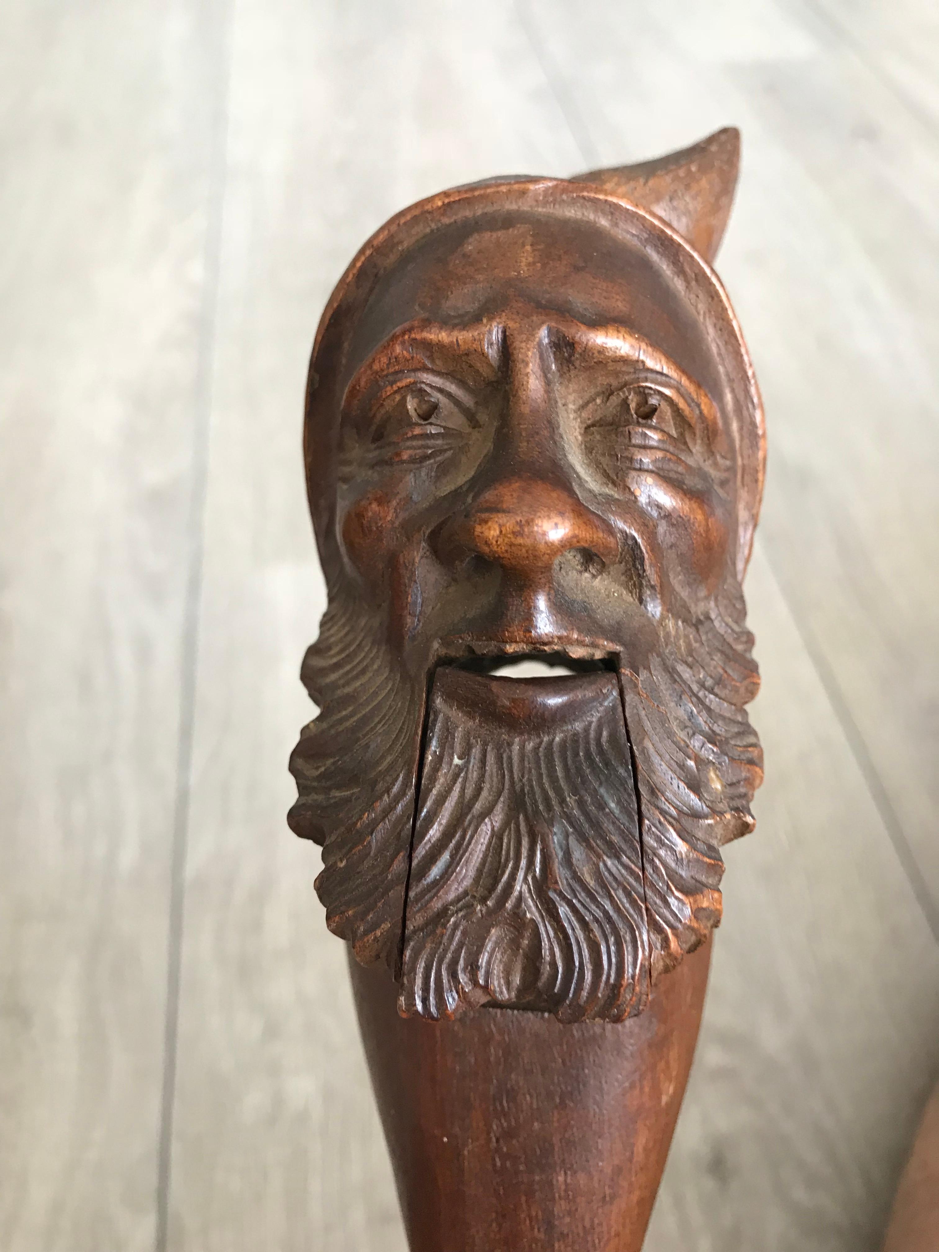Wood Antique Hand Carved and Mint Condition Black Forest Gnome Sculpture Nutcracker For Sale