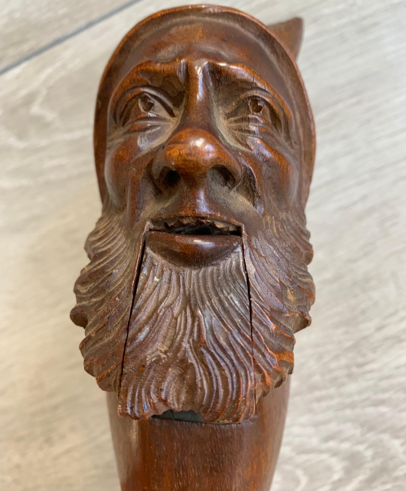 Antique Hand Carved and Mint Condition Black Forest Gnome Sculpture Nutcracker For Sale 4