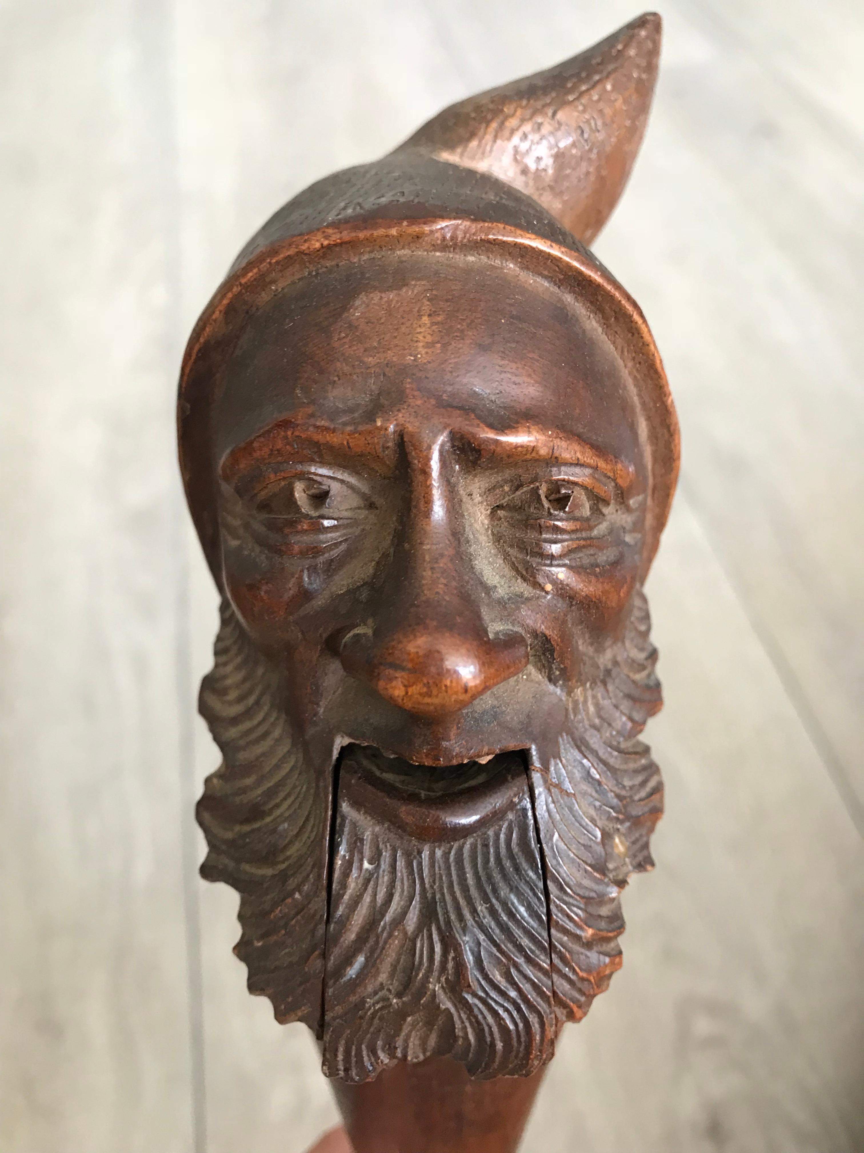 20th Century Antique Hand Carved and Mint Condition Black Forest Gnome Sculpture Nutcracker For Sale