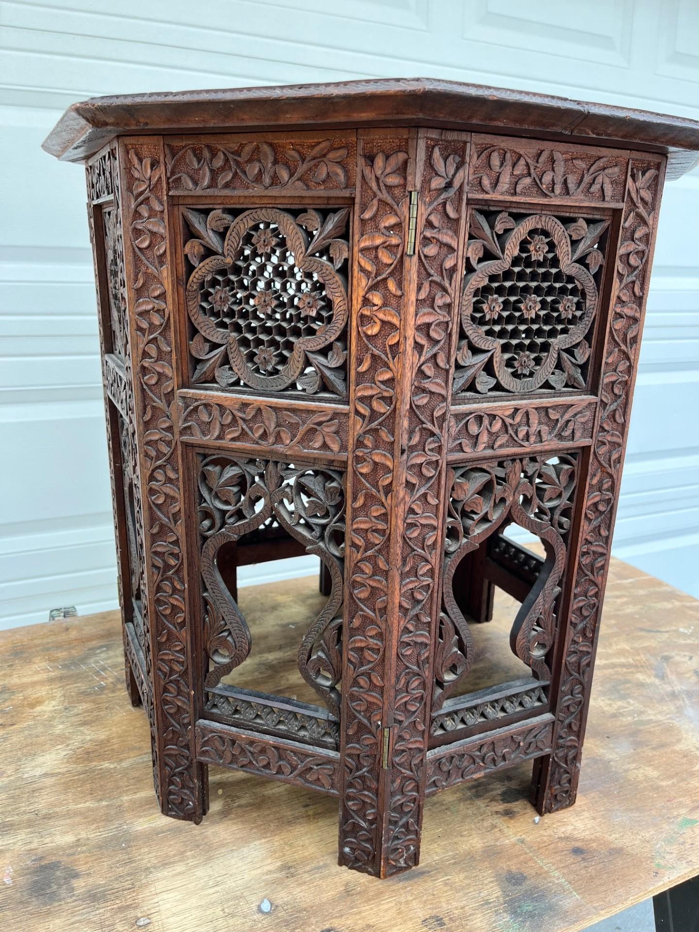Hand-Carved Antique Hand Carved Moorish Style Octagon Side Table Tabouret. For Sale