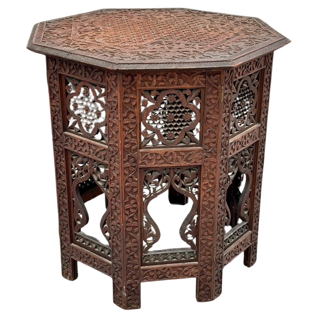 Antique Hand Carved Moorish Style Octagon Side Table Tabouret. For Sale