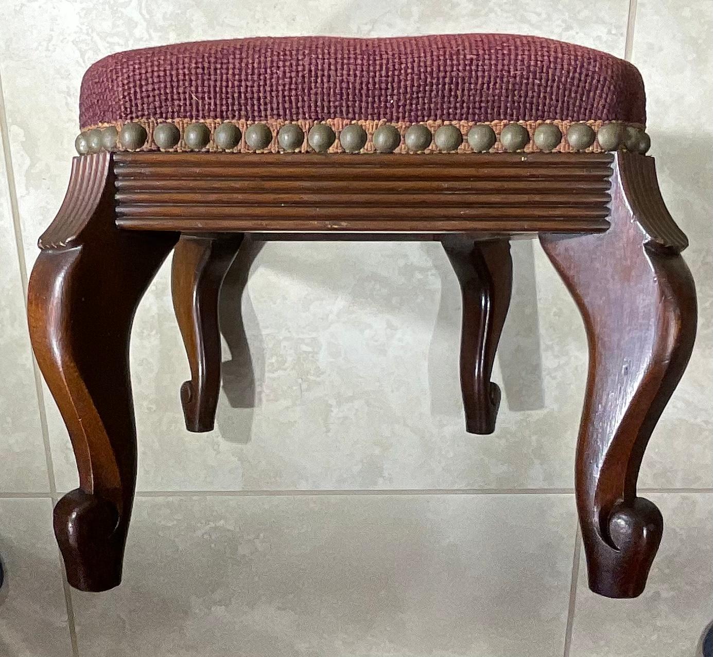 Antique Hand Carved Needlepoint Textile Upholstered Foot Stool For Sale 2