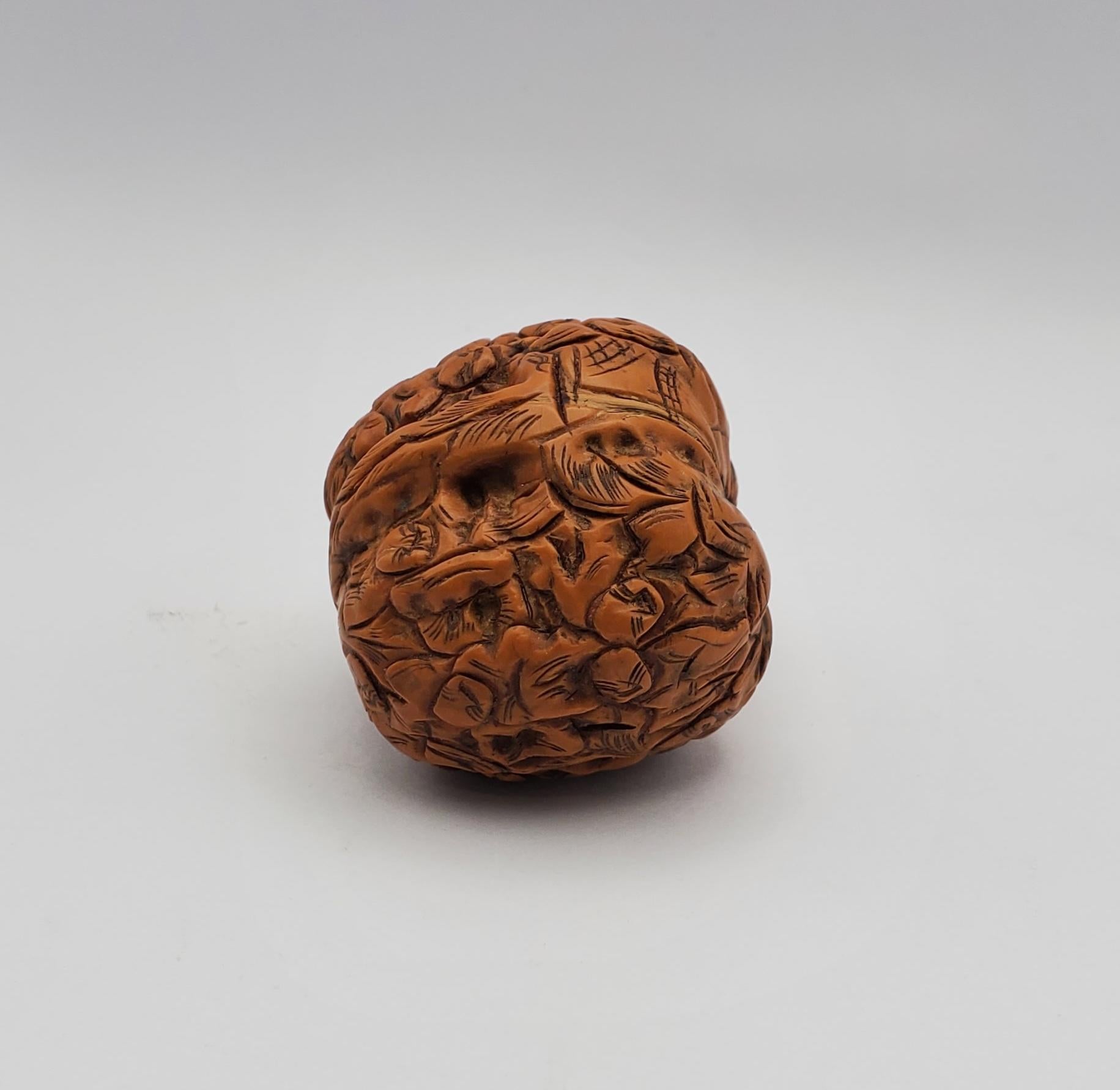 Antique Hand Carved Netsuke 1000 Faces Walnut & Carved Wooden Pedestal For Sale 1