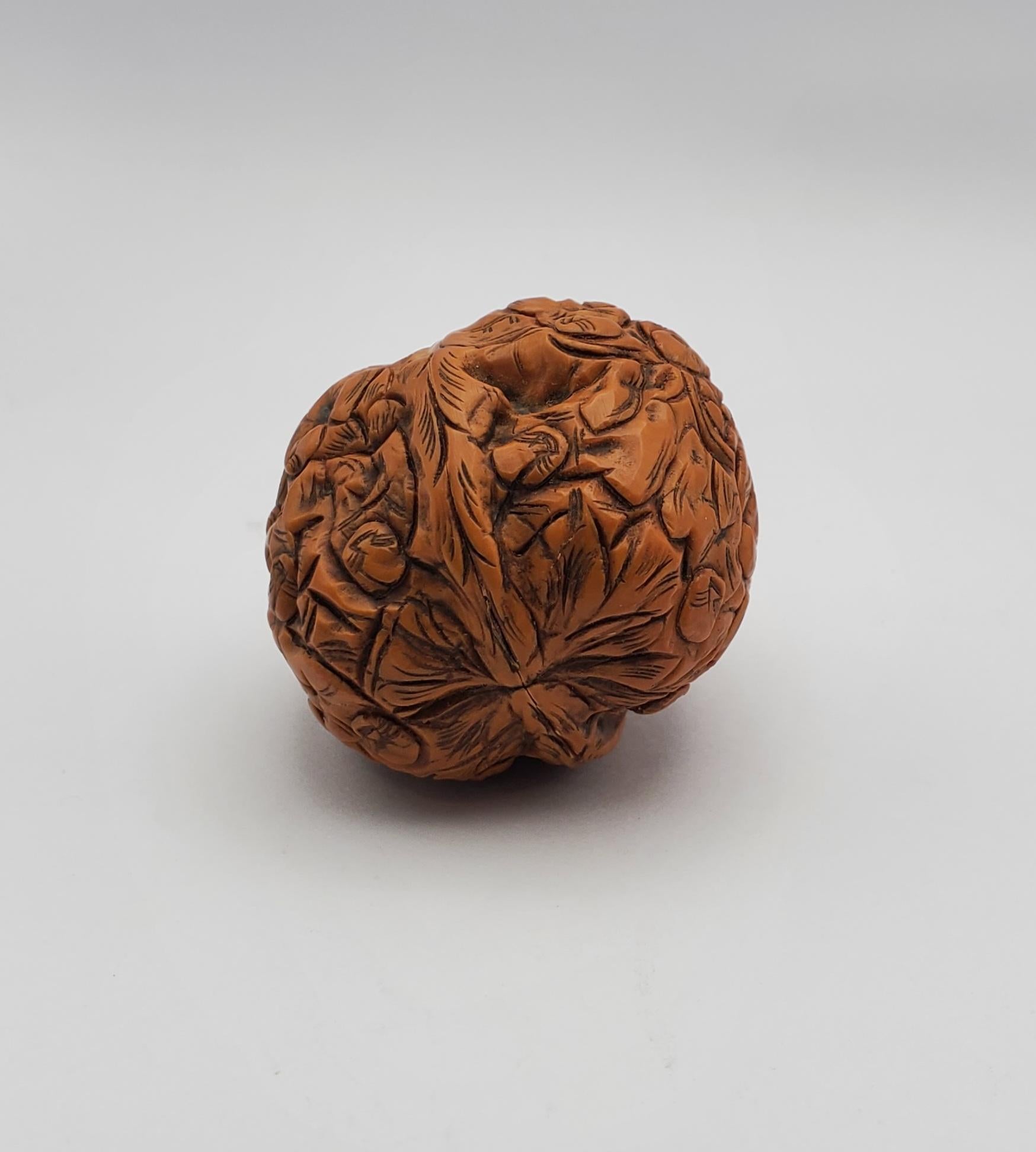 Antique Hand Carved Netsuke 1000 Faces Walnut & Carved Wooden Pedestal For Sale 2