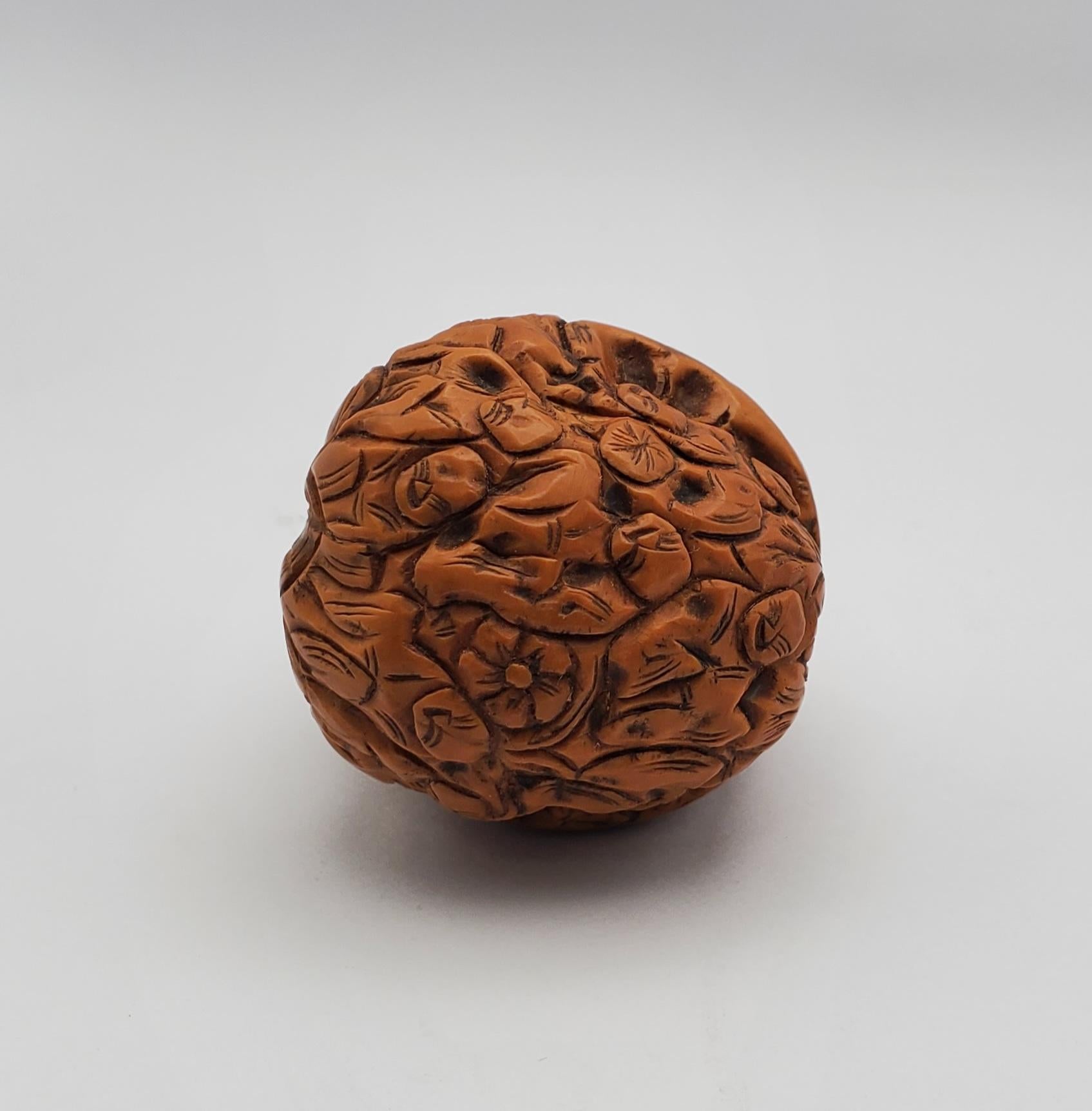 Antique Hand Carved Netsuke 1000 Faces Walnut & Carved Wooden Pedestal For Sale 3