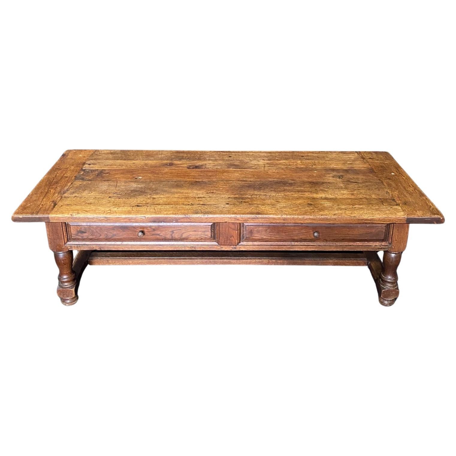Antique Hand Carved Oak Coffee Table from Provence 