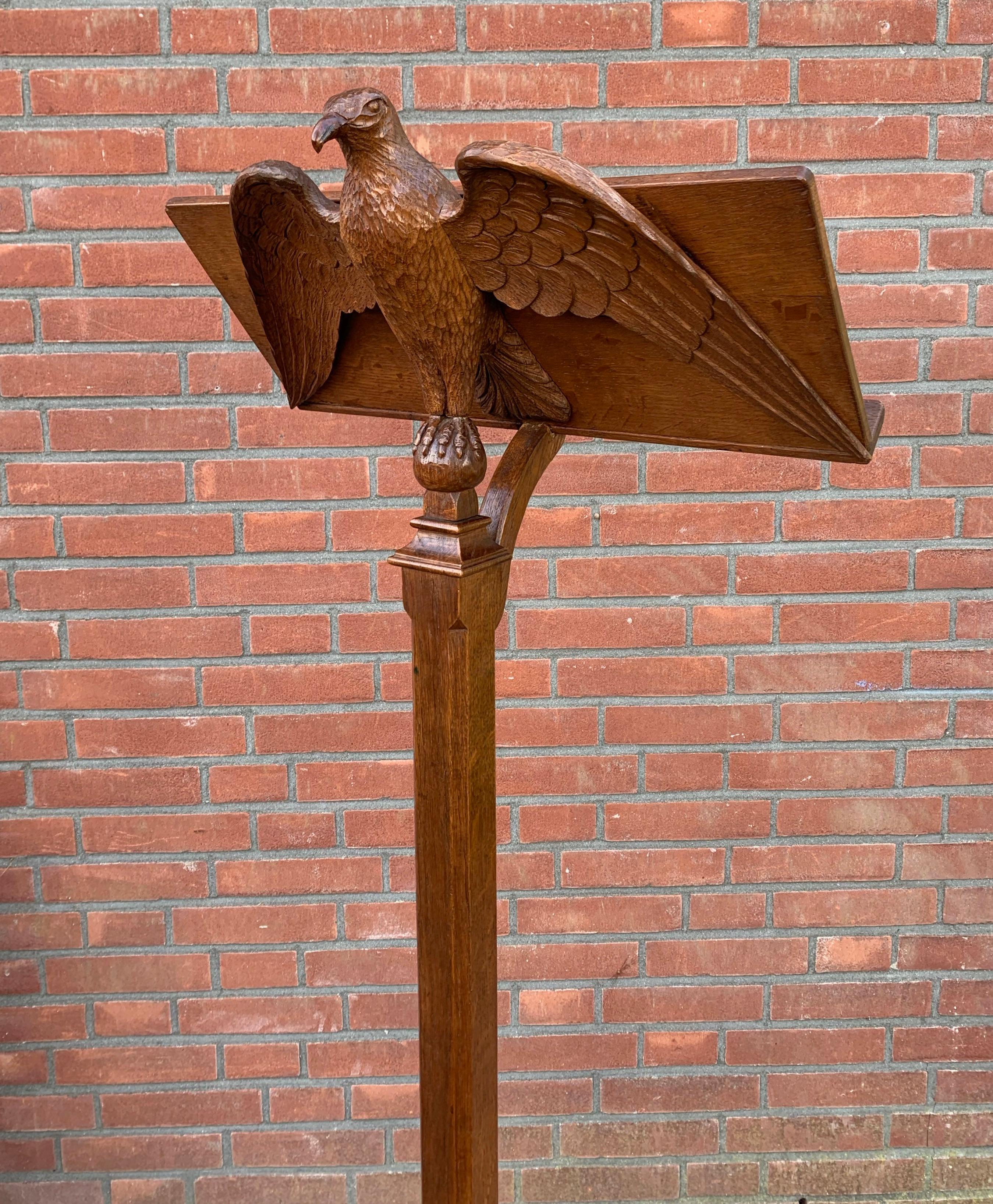 Antique Hand Carved Oak Eagle Sculpture Church Bible Stand or Saint John Lectern 5