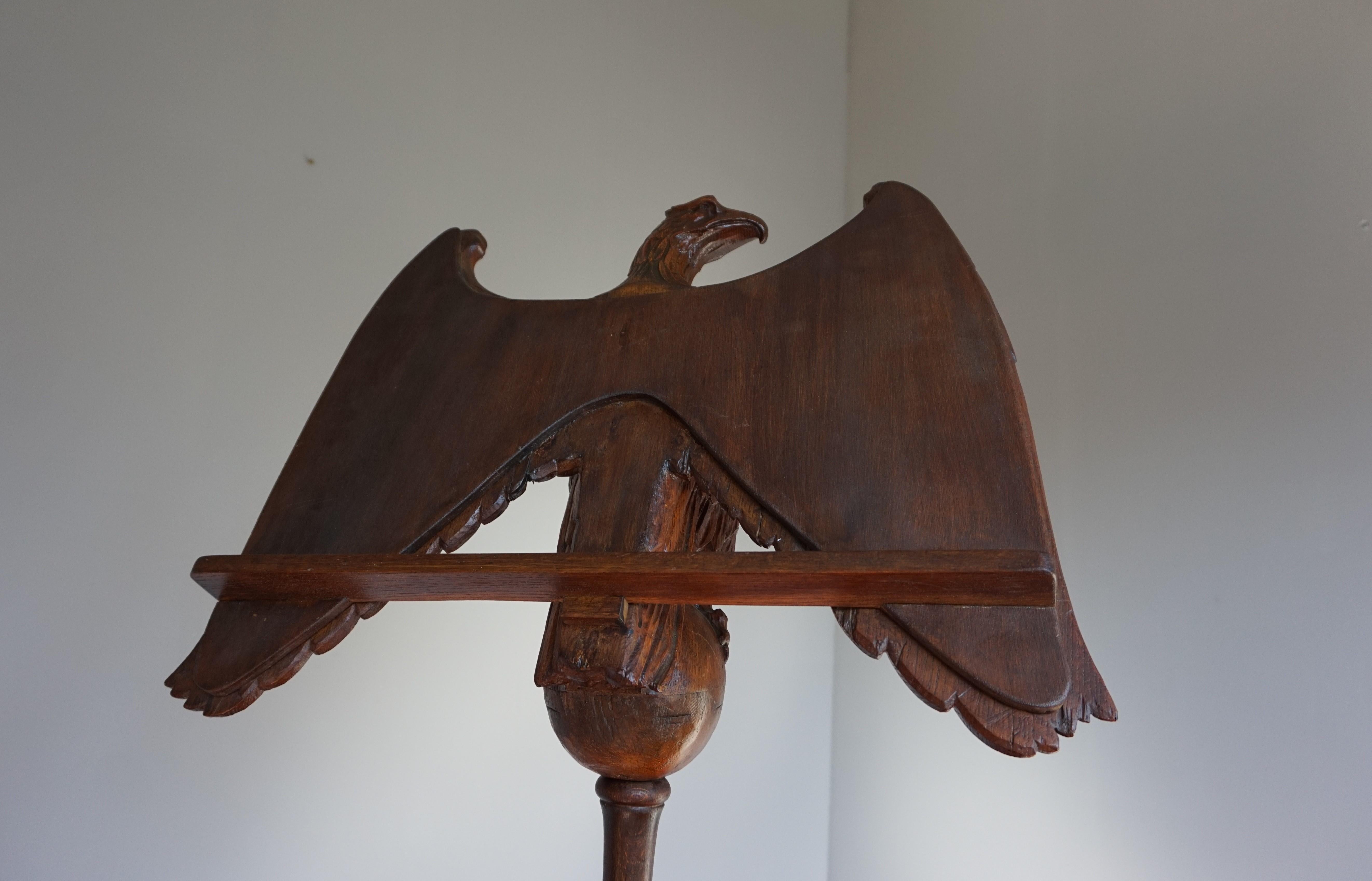 Antique Hand Carved Oak Eagle Sculpture Church Bible Stand or Saint John Lectern 7