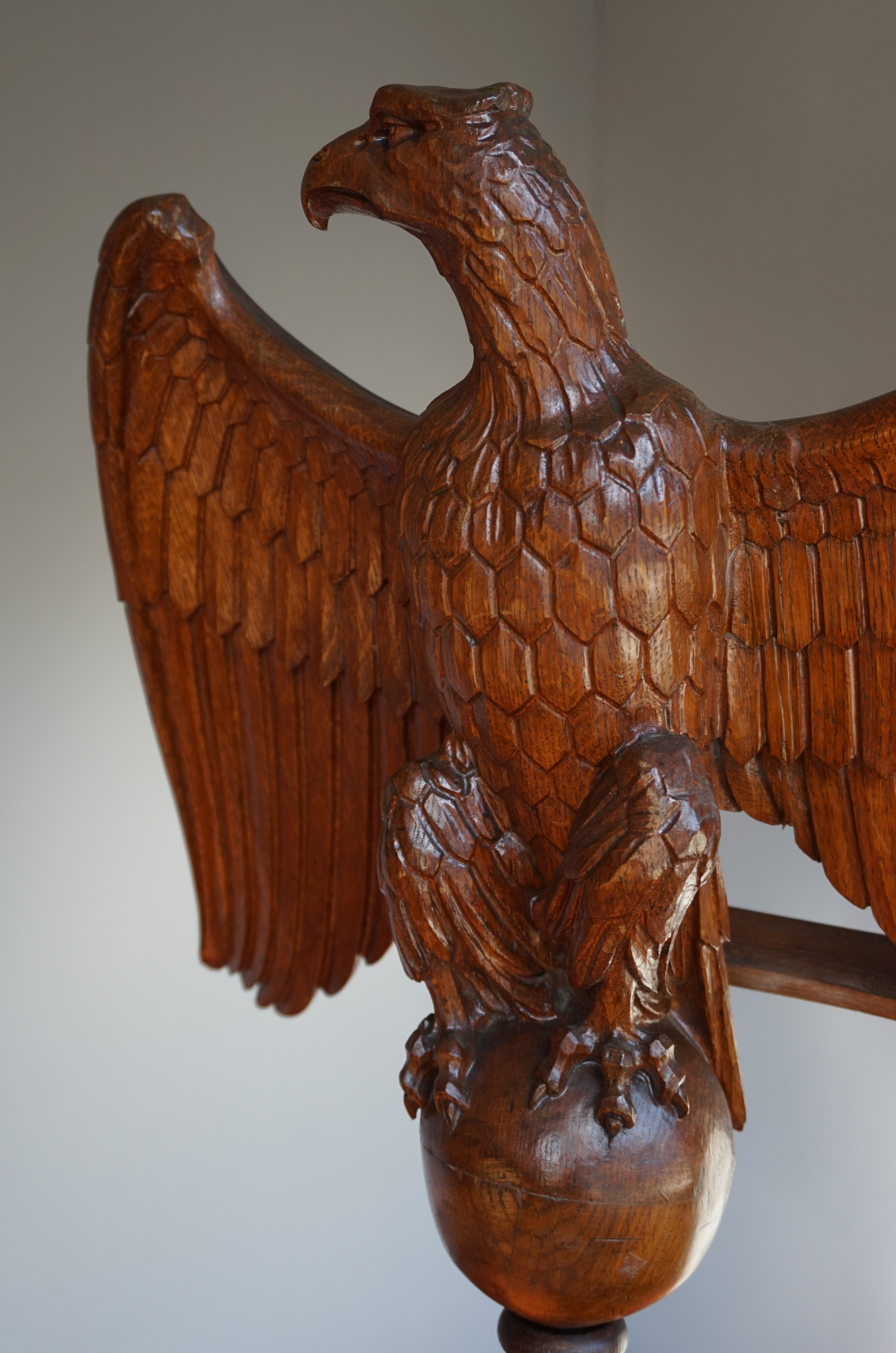 Gothic Revival Antique Hand Carved Oak Eagle Sculpture Church Bible Stand or Saint John Lectern