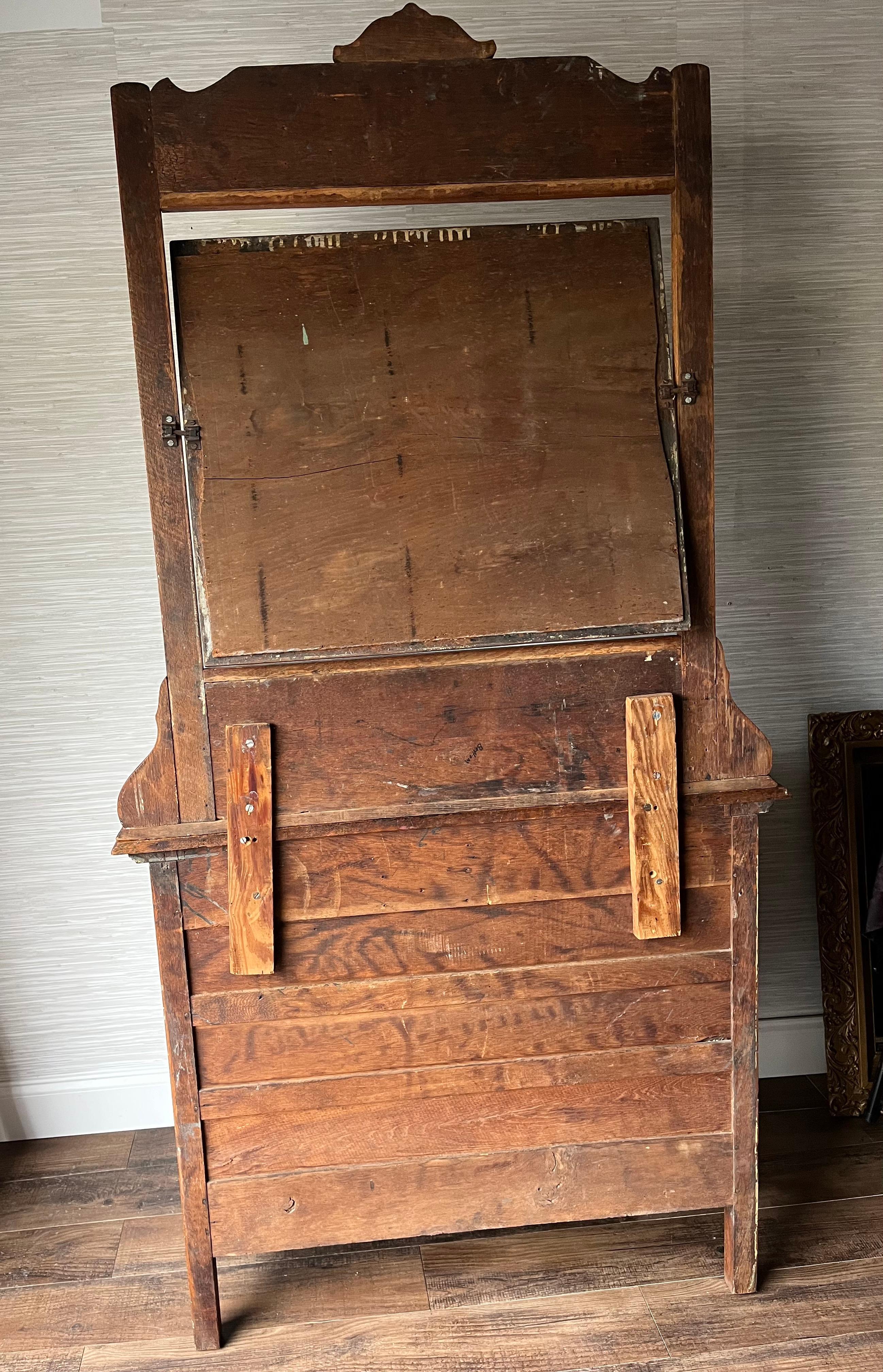 Antique Hand Carved Oak Early 1900s Victorian Era 4 Drawer Mirrored Dresser For Sale 5