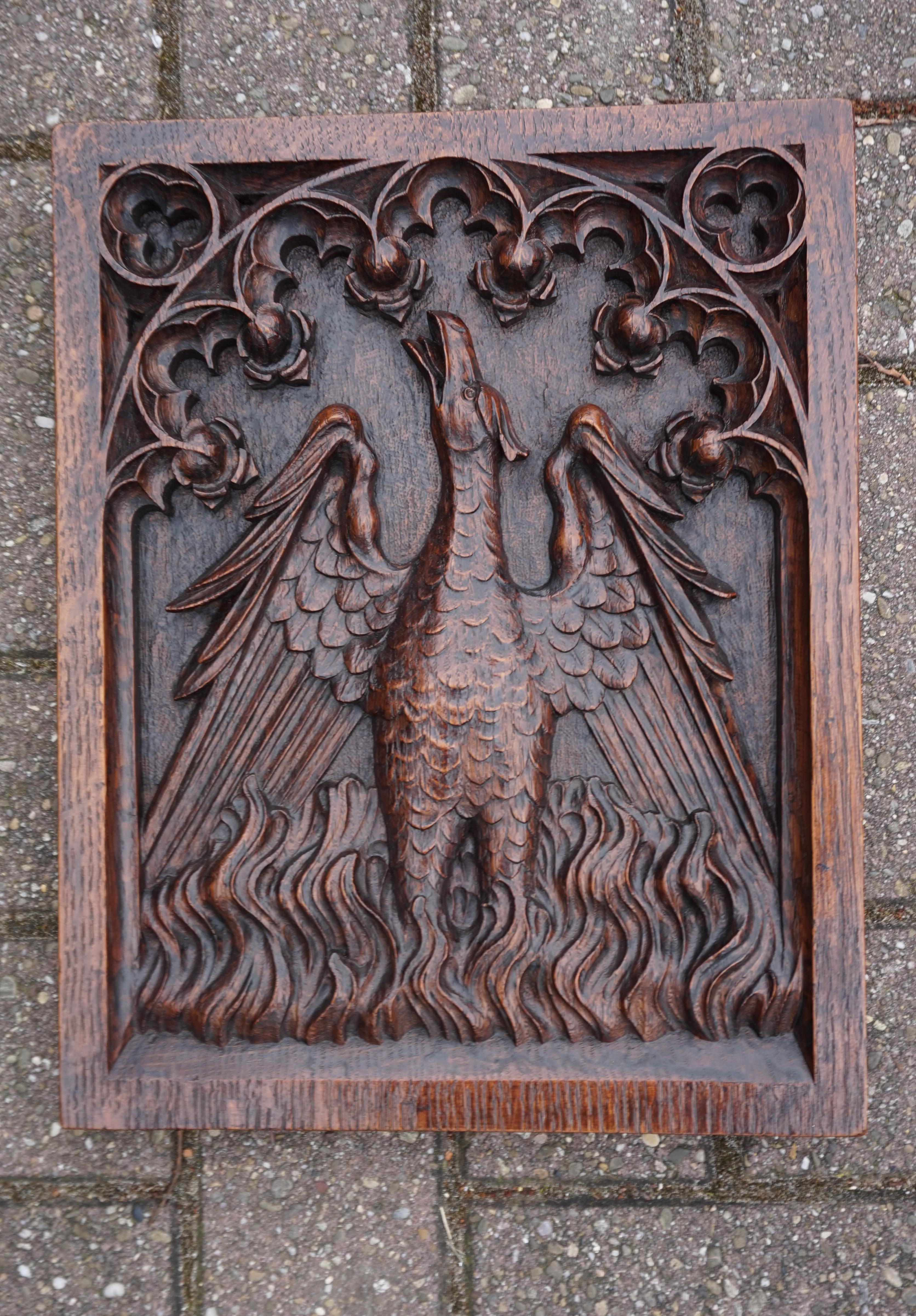 Antique Hand Carved Oak Gothic Art Panel of an Eagle as Symbol of Saint John 3