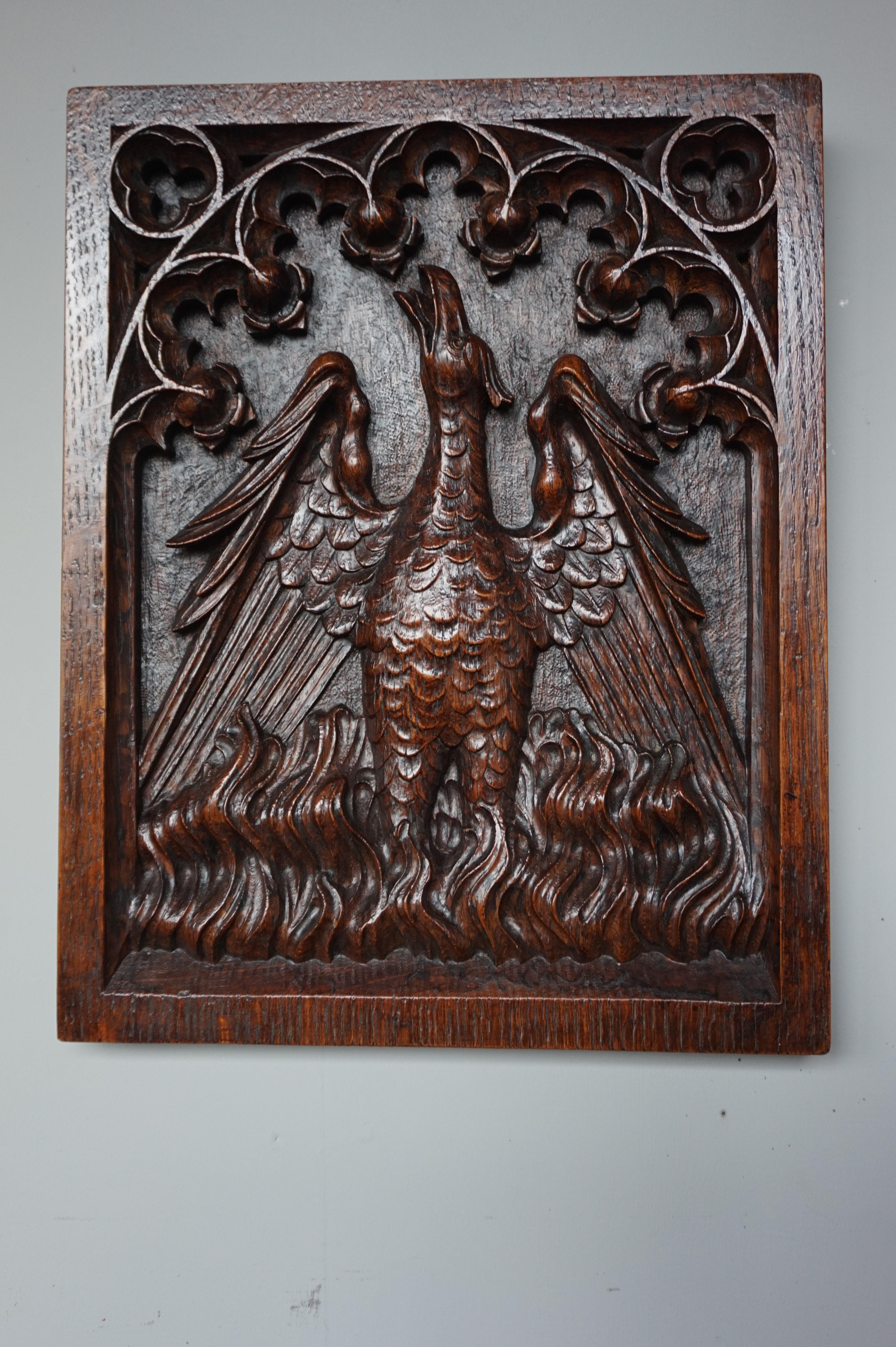 Antique Hand Carved Oak Gothic Art Panel of an Eagle as Symbol of Saint John 8