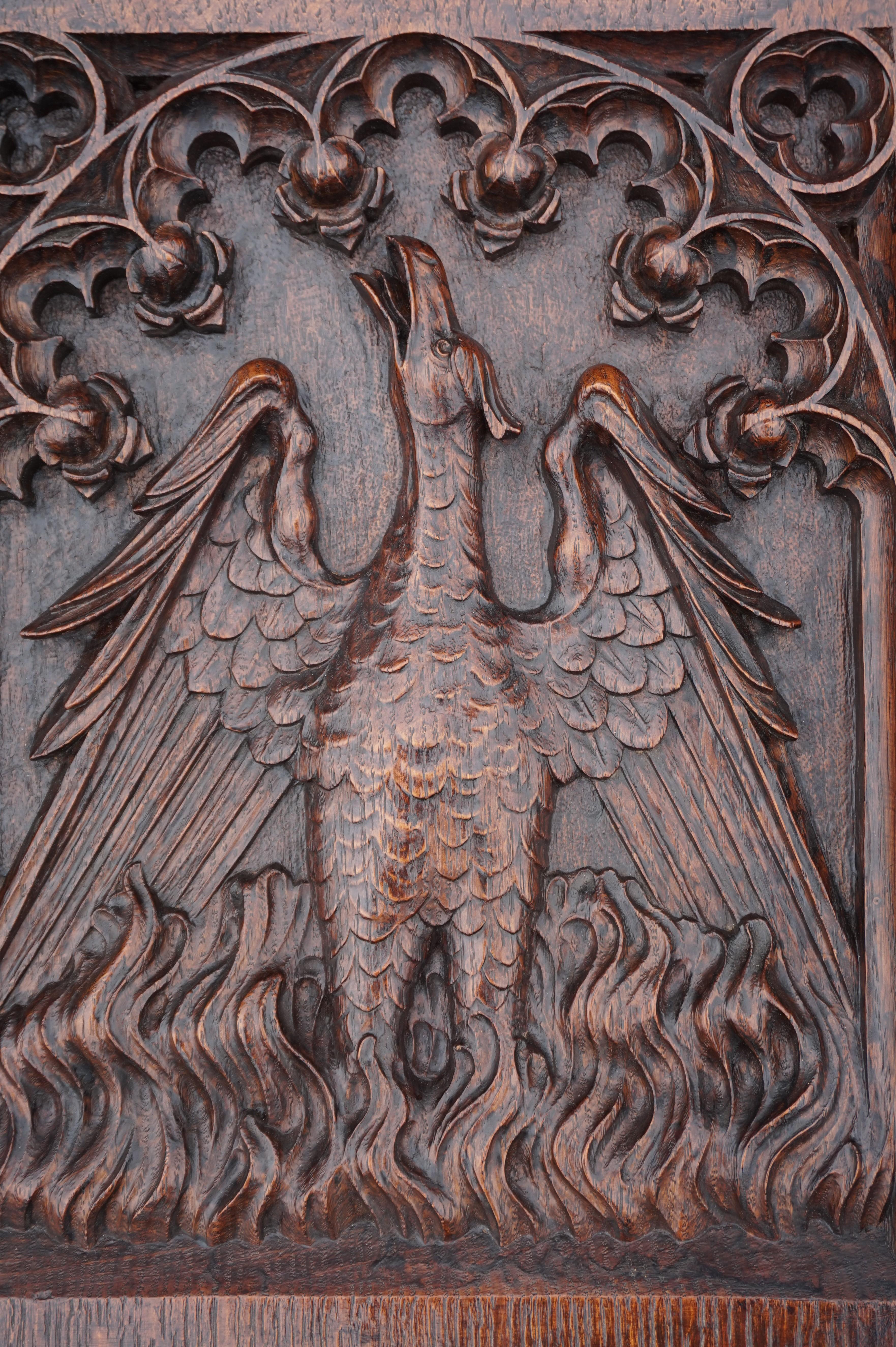 Antique Hand Carved Oak Gothic Art Panel of an Eagle as Symbol of Saint John 9