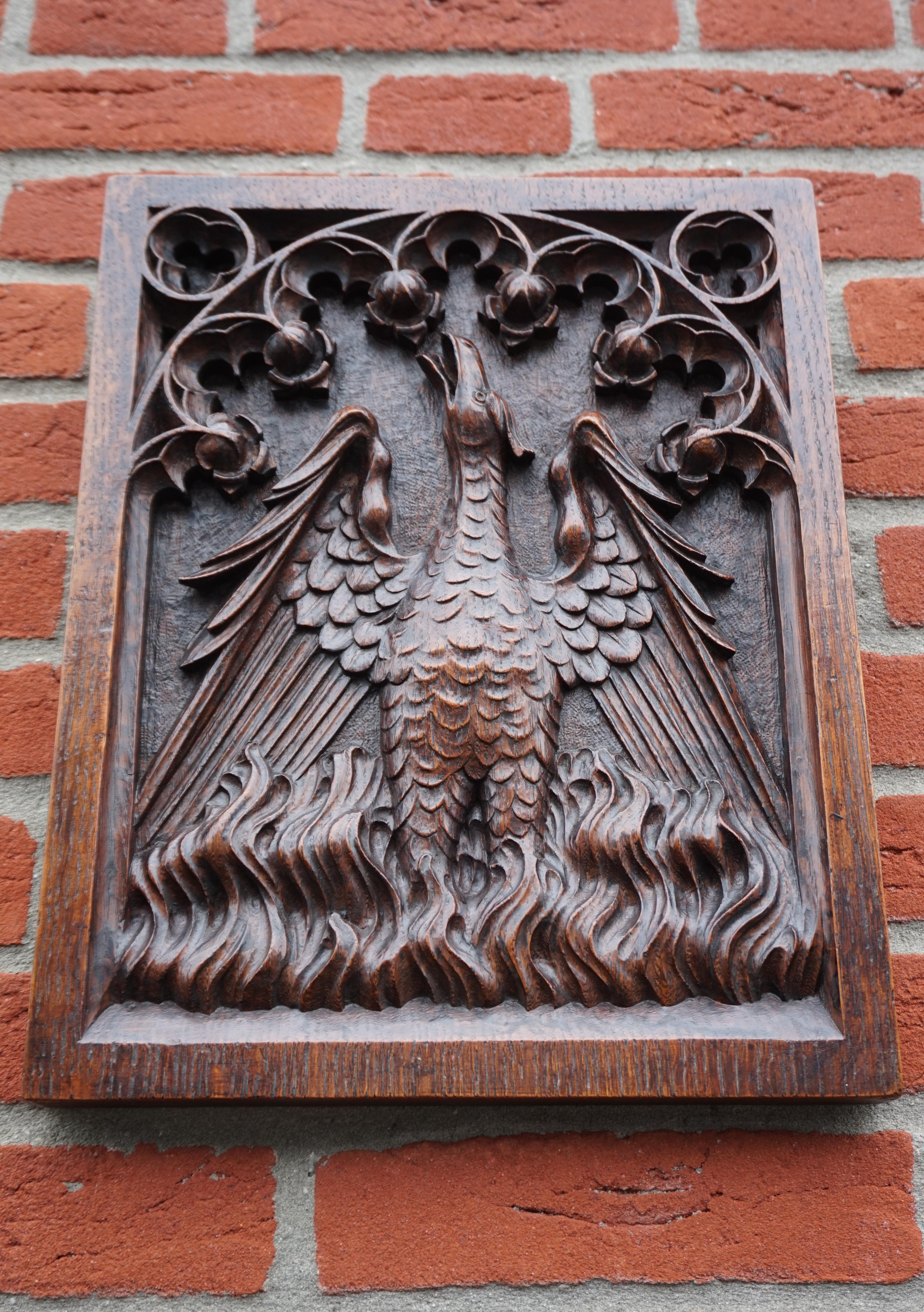 Antique Hand Carved Oak Gothic Art Panel of an Eagle as Symbol of Saint John 10