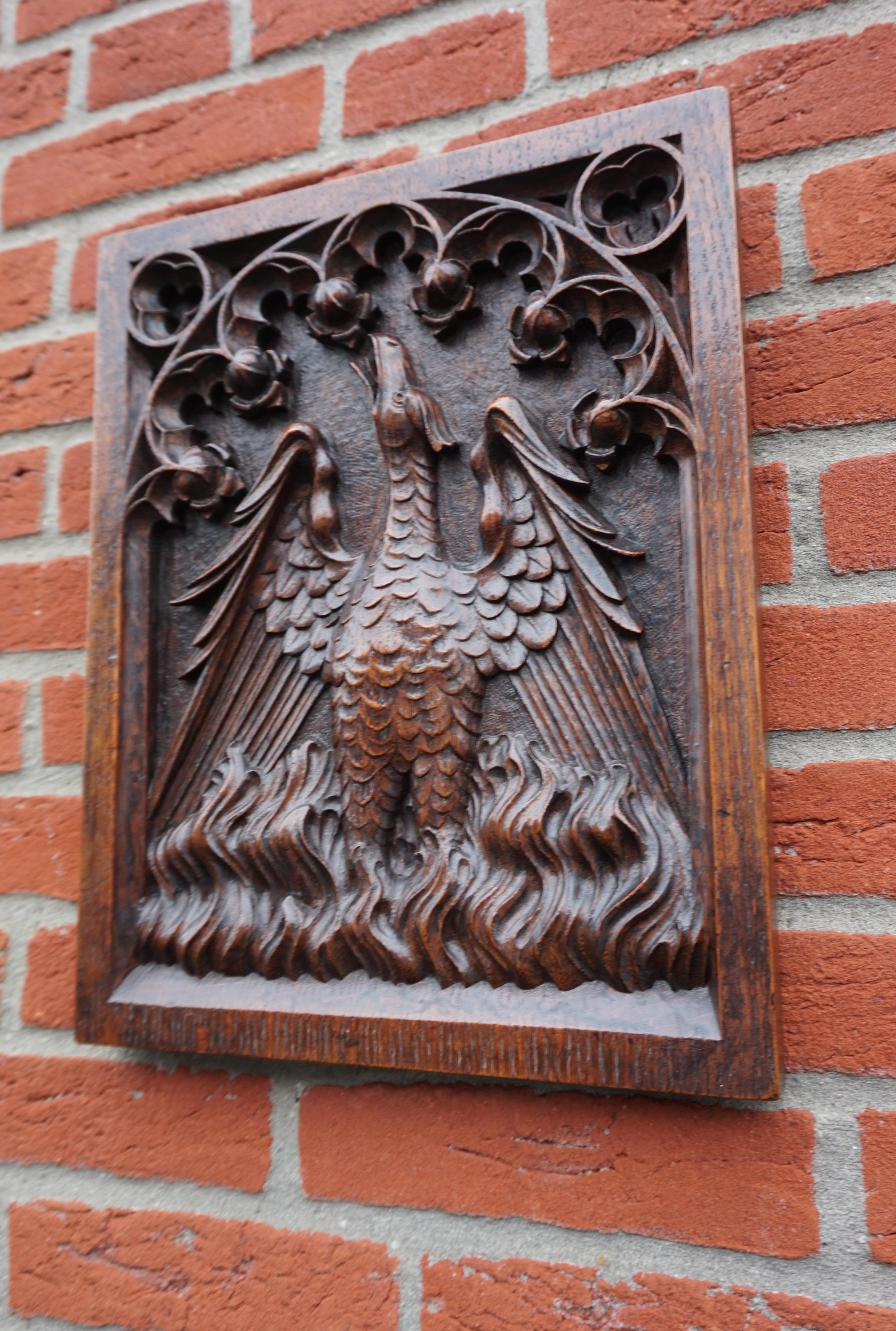 Antique Hand Carved Oak Gothic Art Panel of an Eagle as Symbol of Saint John 11