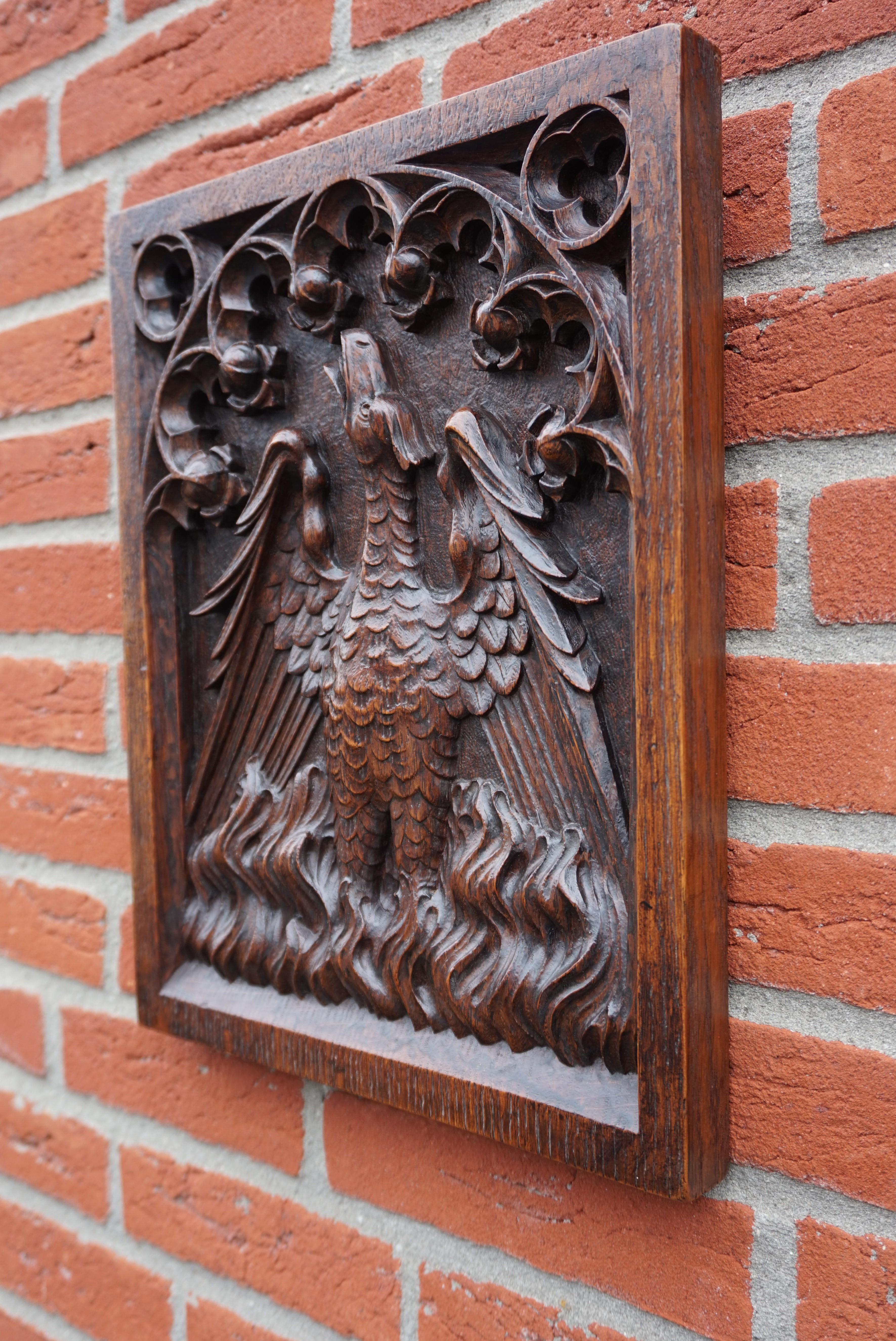 Gothic Revival Antique Hand Carved Oak Gothic Art Panel of an Eagle as Symbol of Saint John