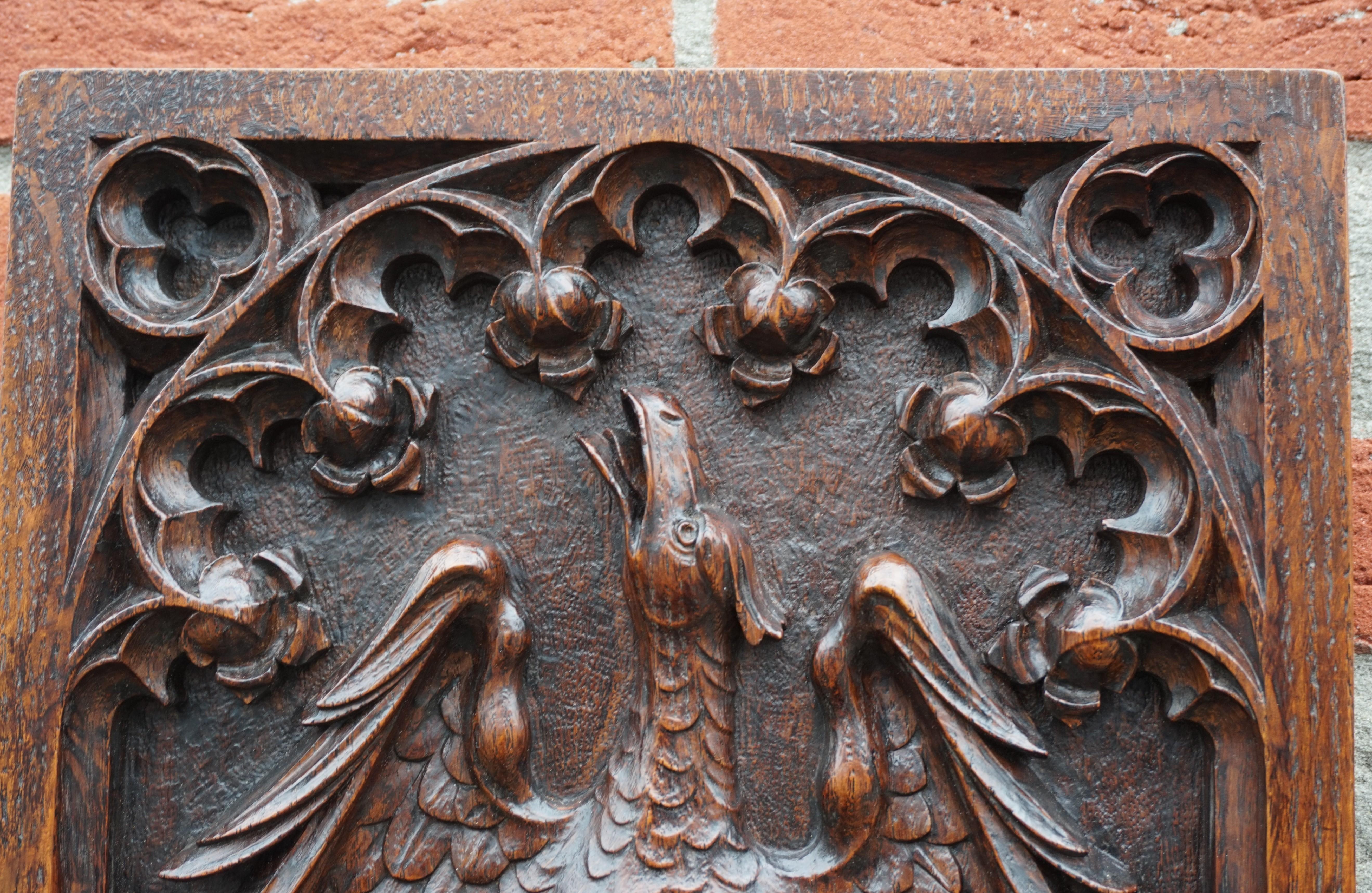 European Antique Hand Carved Oak Gothic Art Panel of an Eagle as Symbol of Saint John