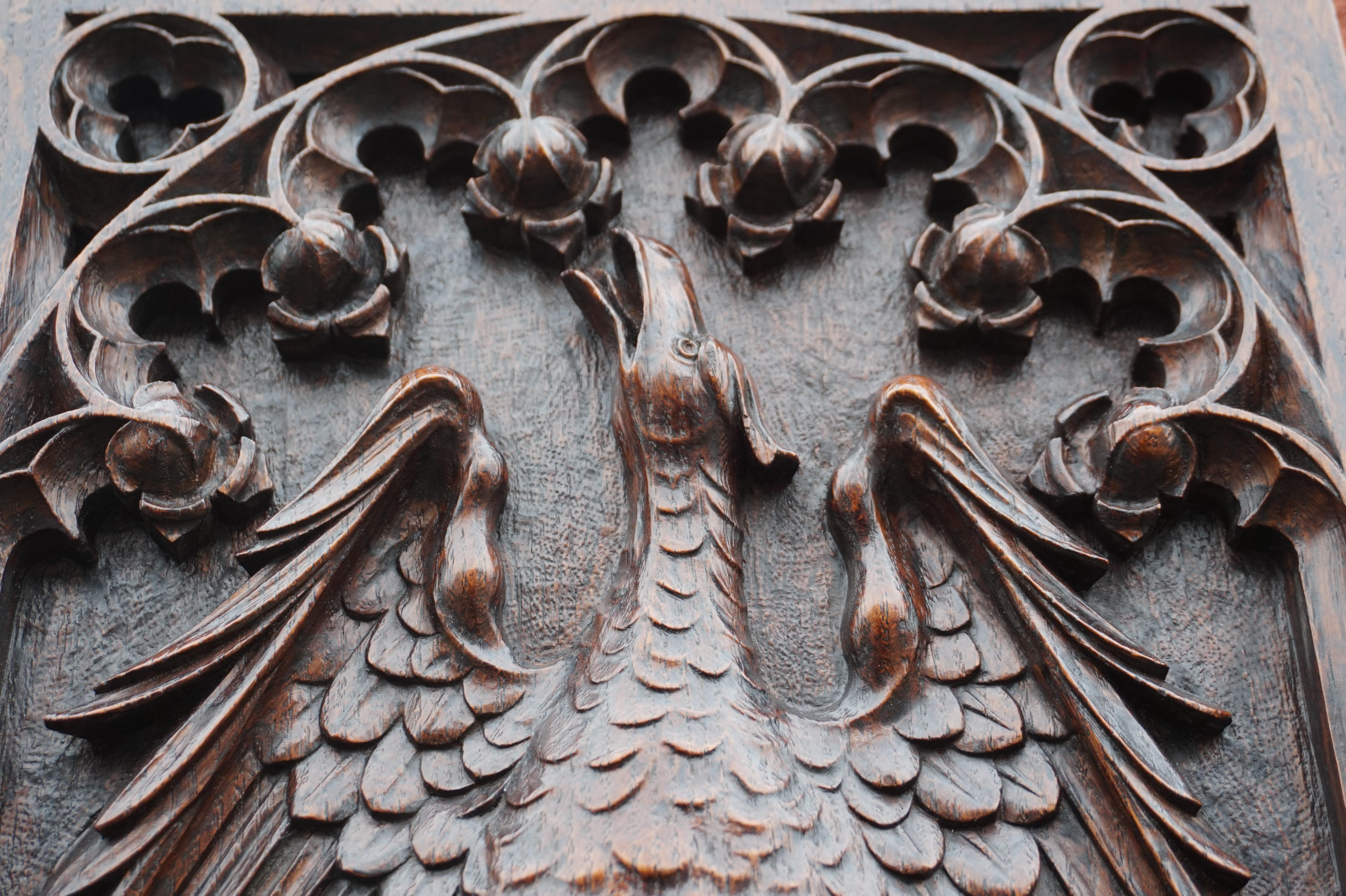 20th Century Antique Hand Carved Oak Gothic Art Panel of an Eagle as Symbol of Saint John