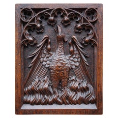 Antique Hand Carved Oak Gothic Art Panel of an Eagle as Symbol of Saint John