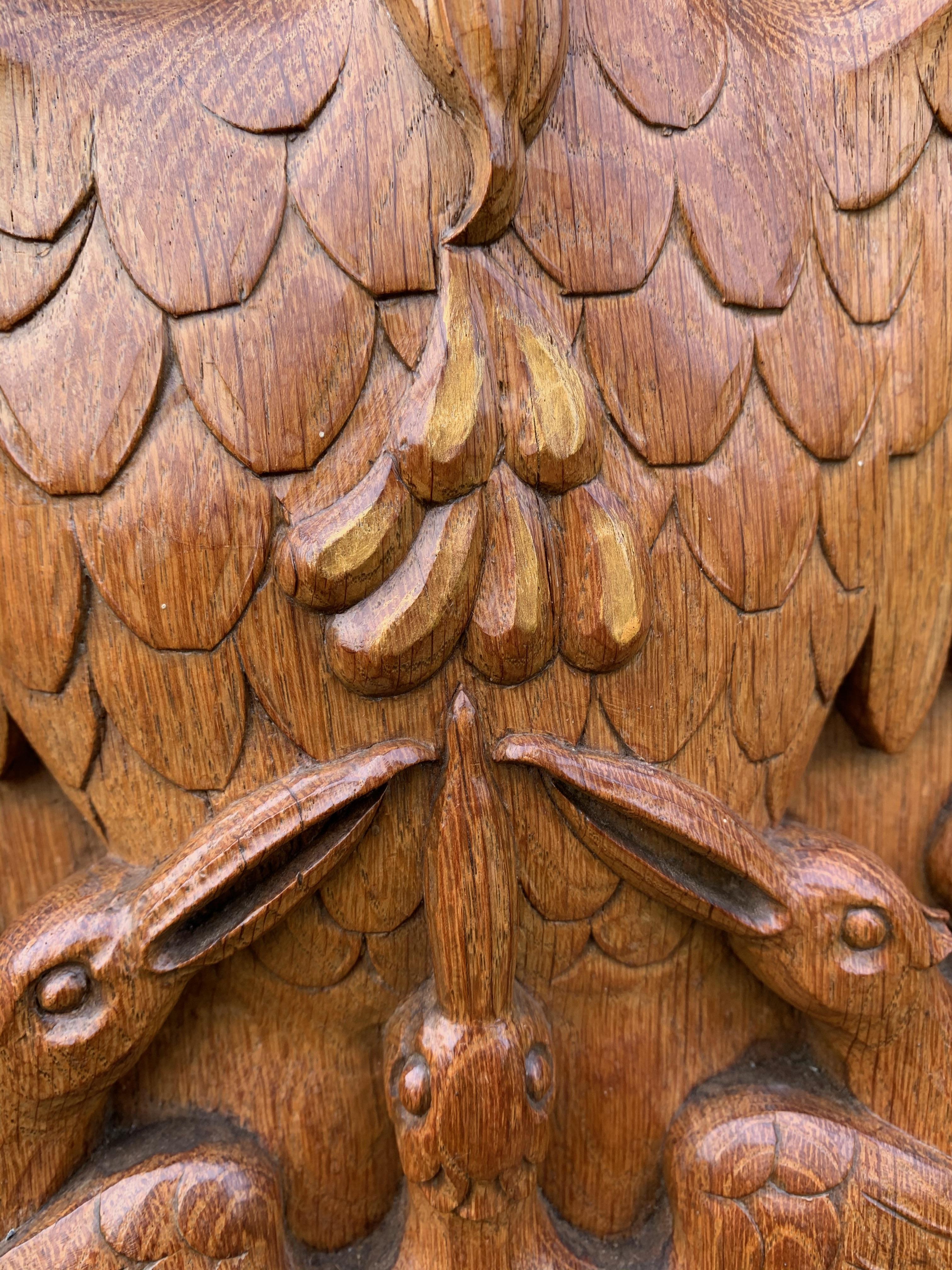 Antique Hand Carved Oak Gothic Art Panel of Feeding Pelican as Symbol of Christ 4