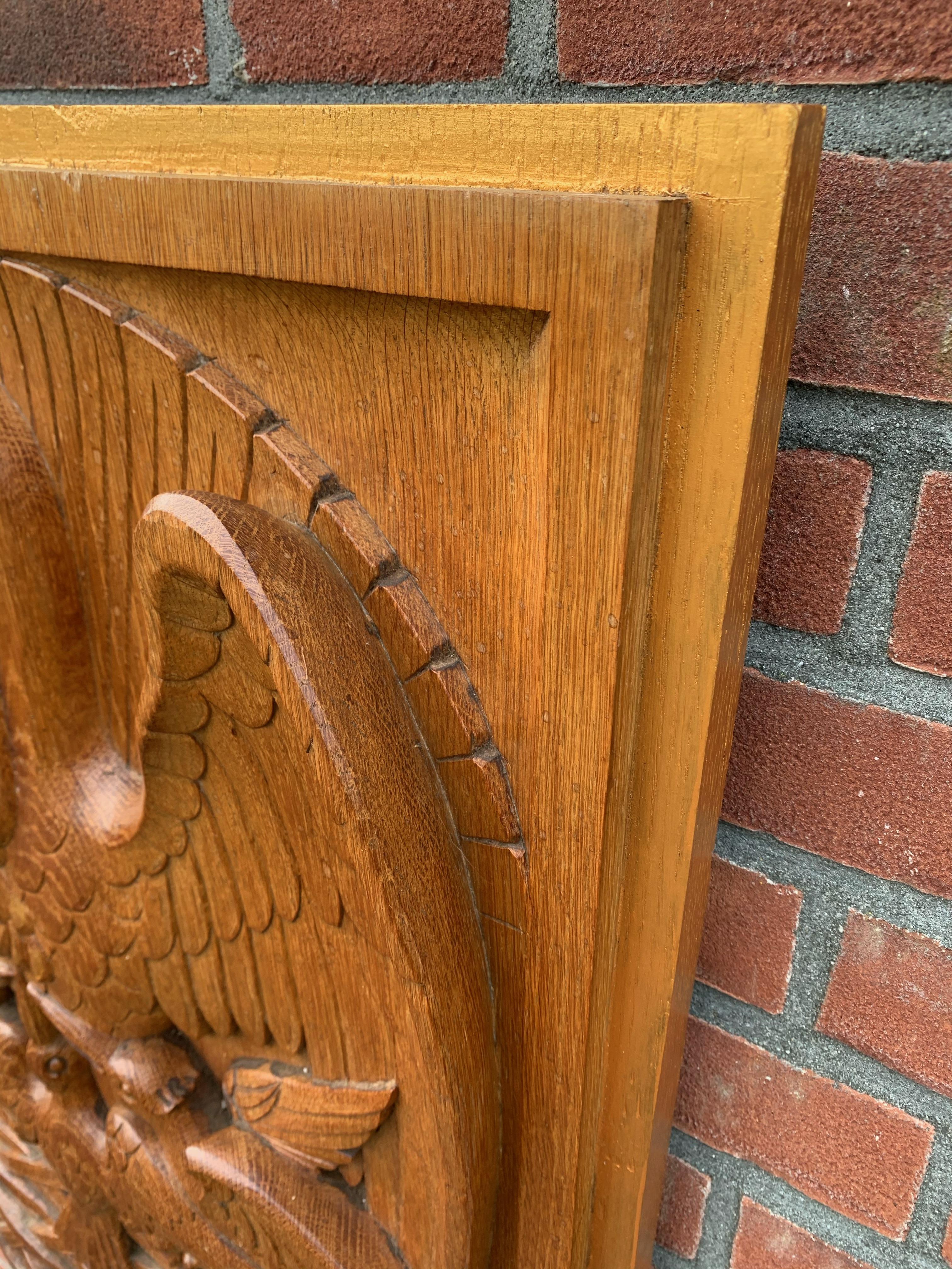 Antique Hand Carved Oak Gothic Art Panel of Feeding Pelican as Symbol of Christ 10