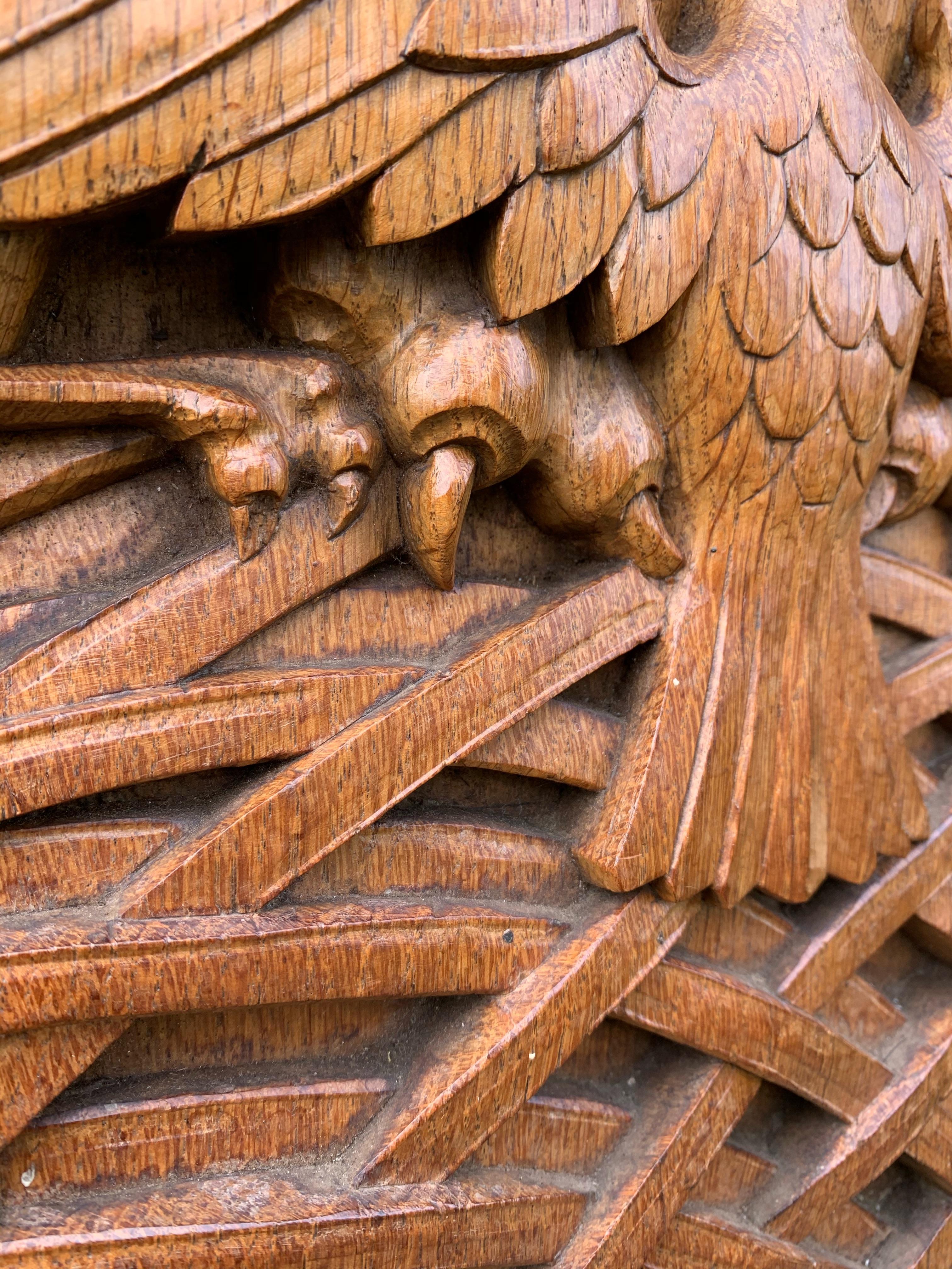 European Antique Hand Carved Oak Gothic Art Panel of Feeding Pelican as Symbol of Christ