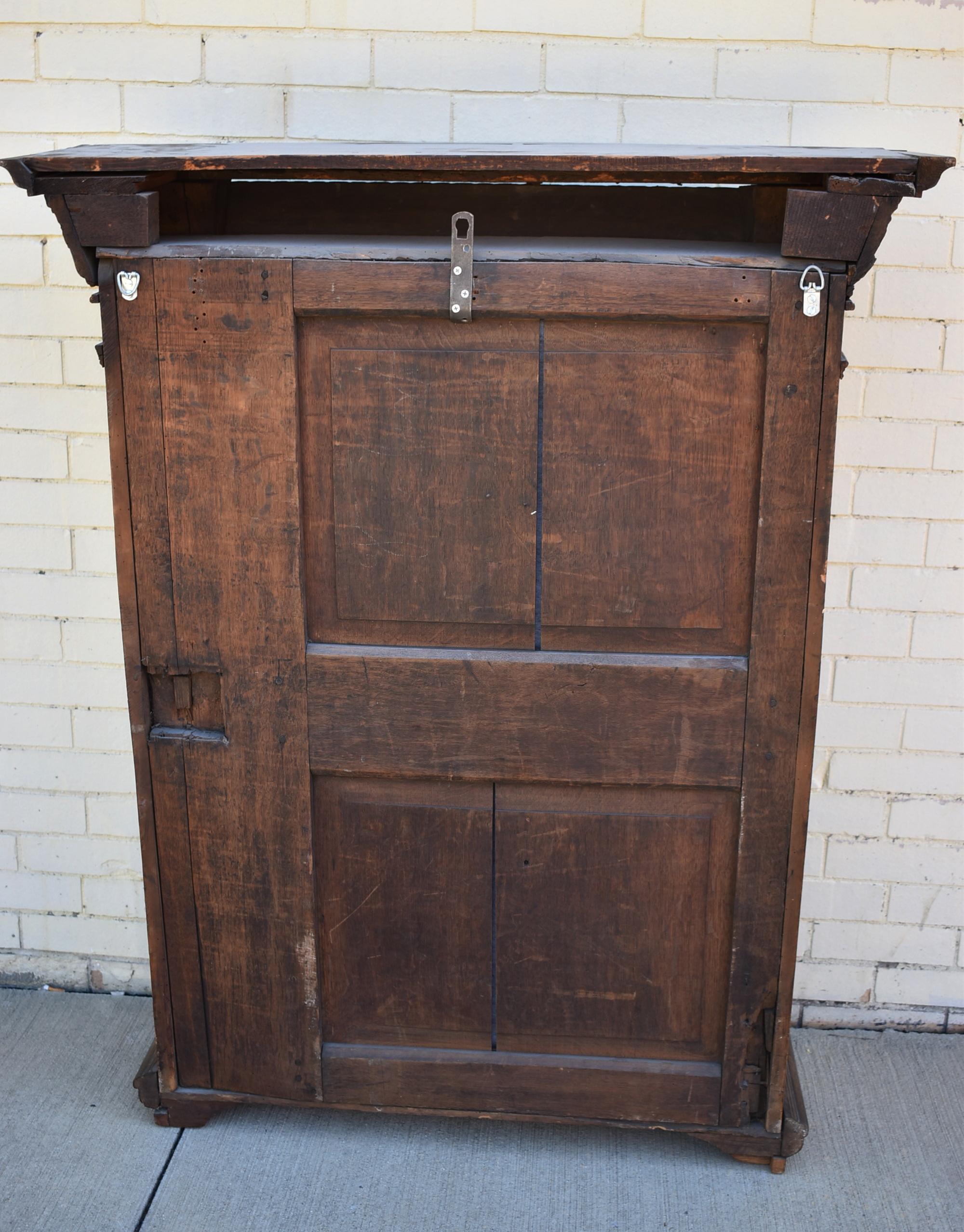 Antique Hand Carved Oak Gothic Revival English Wall Cabinet For Sale 1