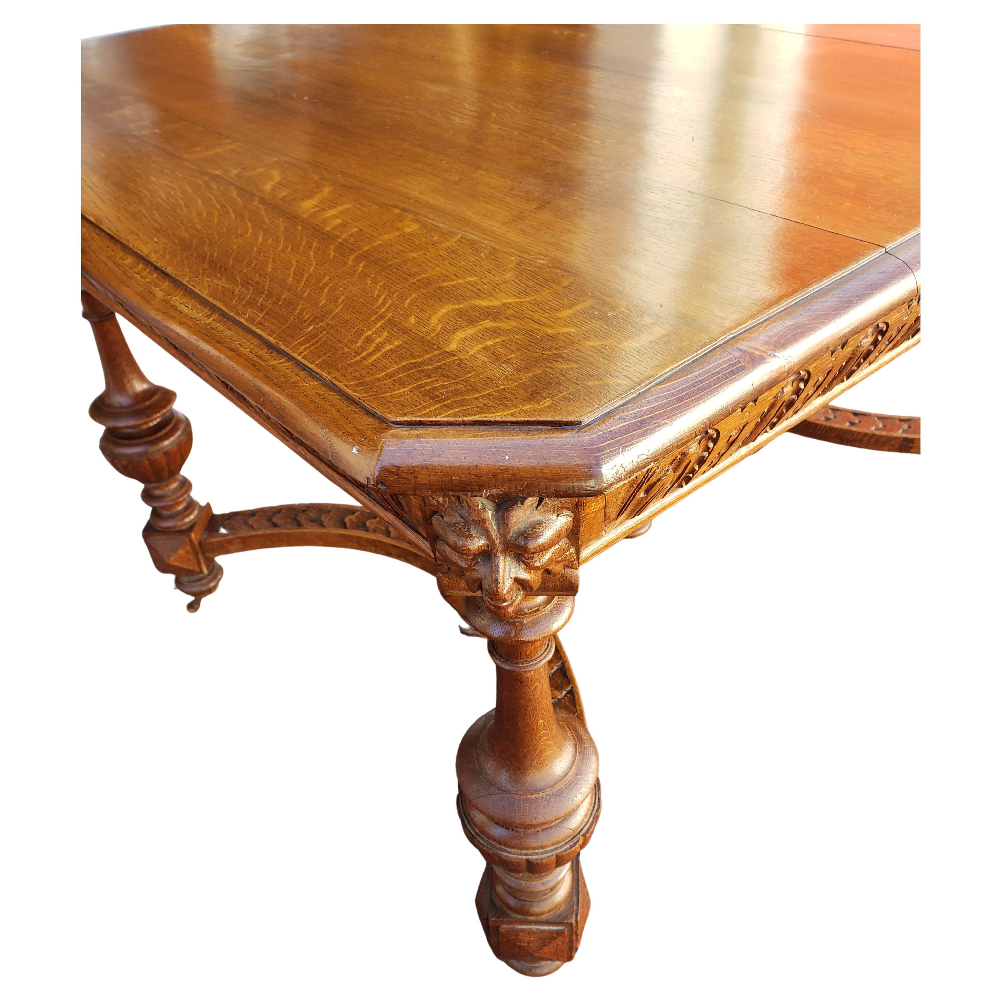 Antique Hand Carved Oak Jacobean Dining Table, Circa 1910s For Sale 5