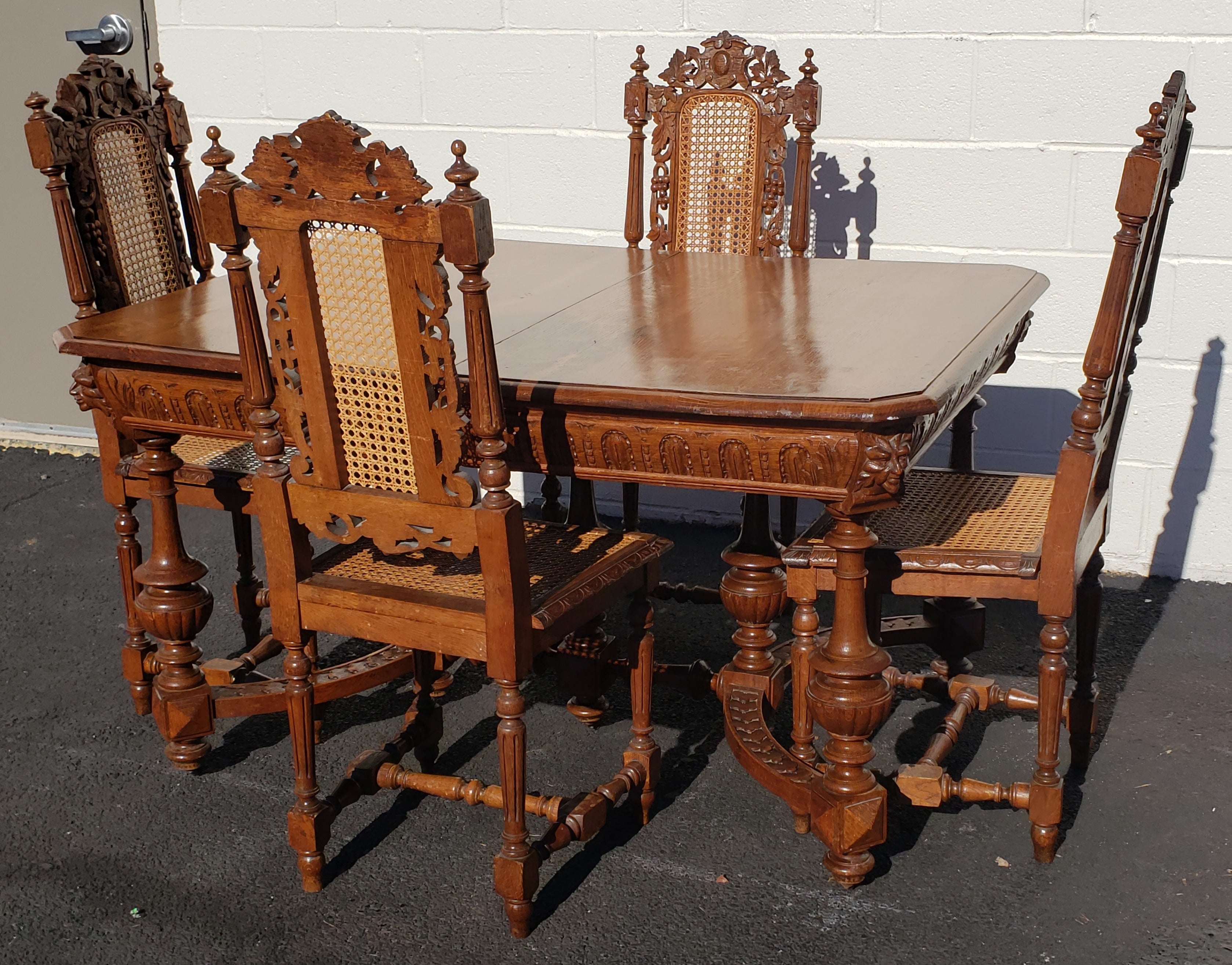 Antique Hand Carved Oak Jacobean Dining Table, Circa 1910s For Sale 6