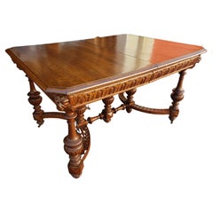 Antique Hand Carved Oak Jacobean Dining Table, Circa 1910s