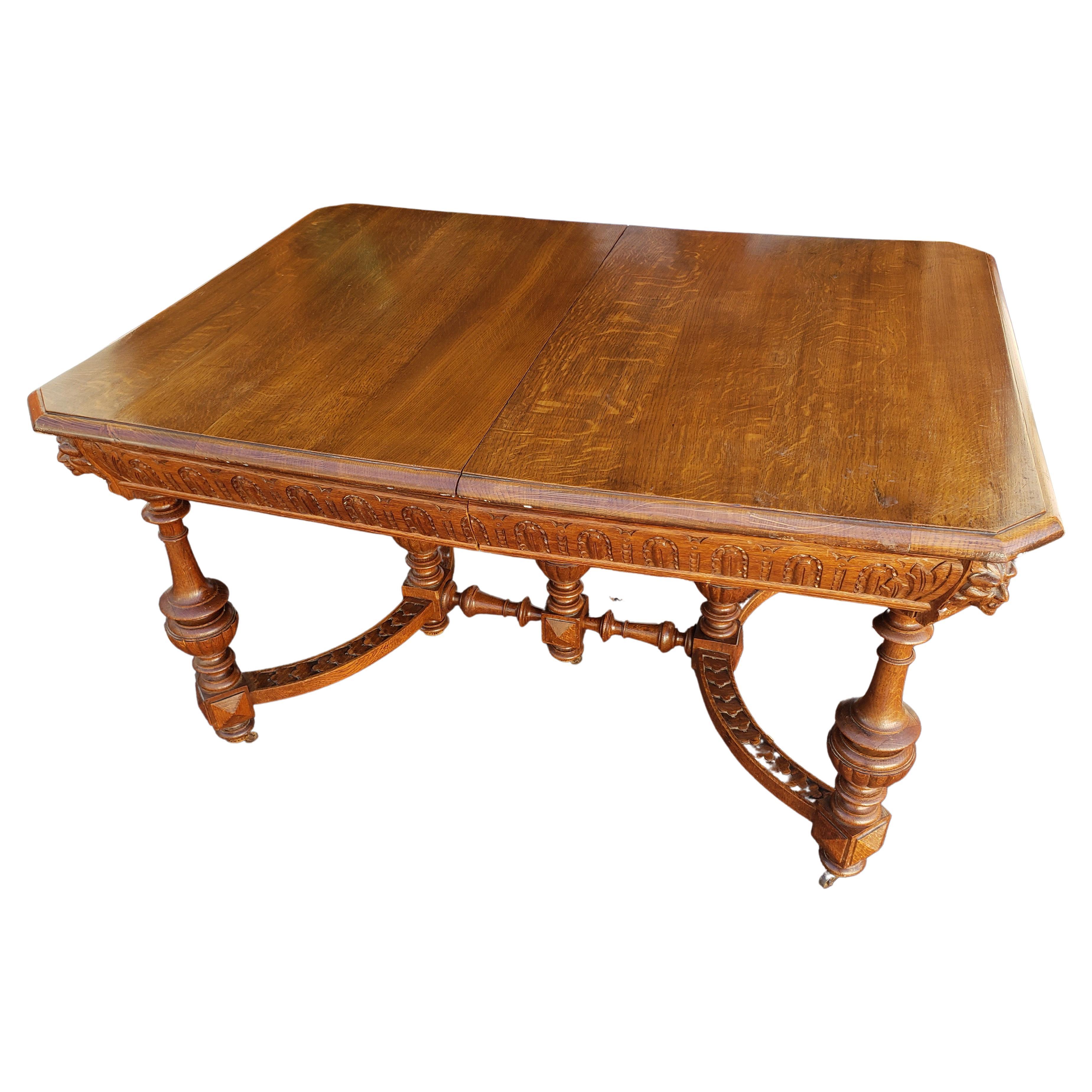 Hand-Carved Antique Hand Carved Oak Jacobean Dining Table, Circa 1910s For Sale