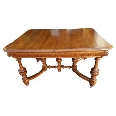 Antique Hand Carved Oak Jacobean Dining Table, Circa 1910s
