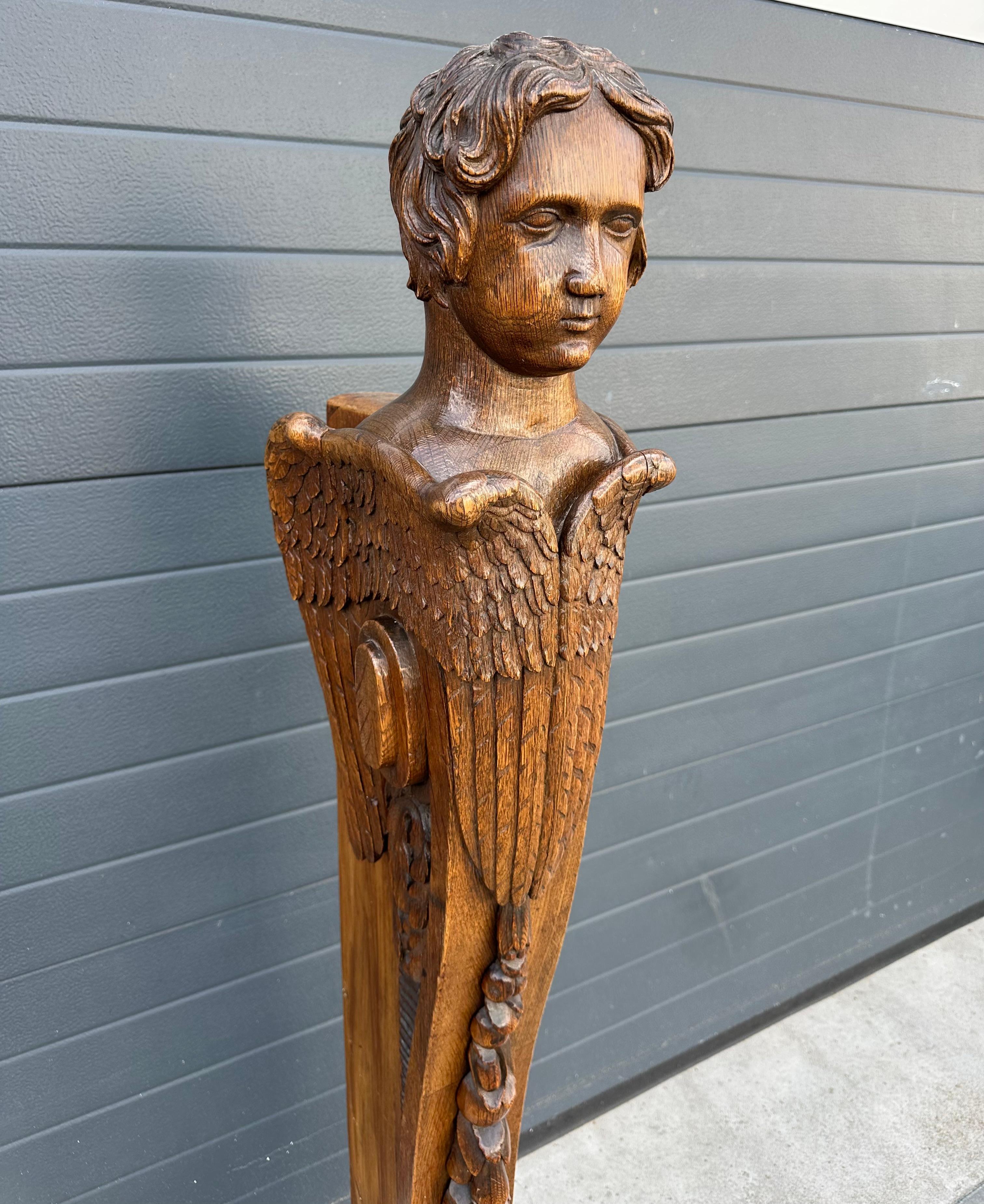 Unique and top quality carved stair newel post from the 1800s.

If you are looking to upgrade the style and quality of your home interior then this fabulously handcarved, antique oak staircase newel post could be yours to own and enjoy soon. Because