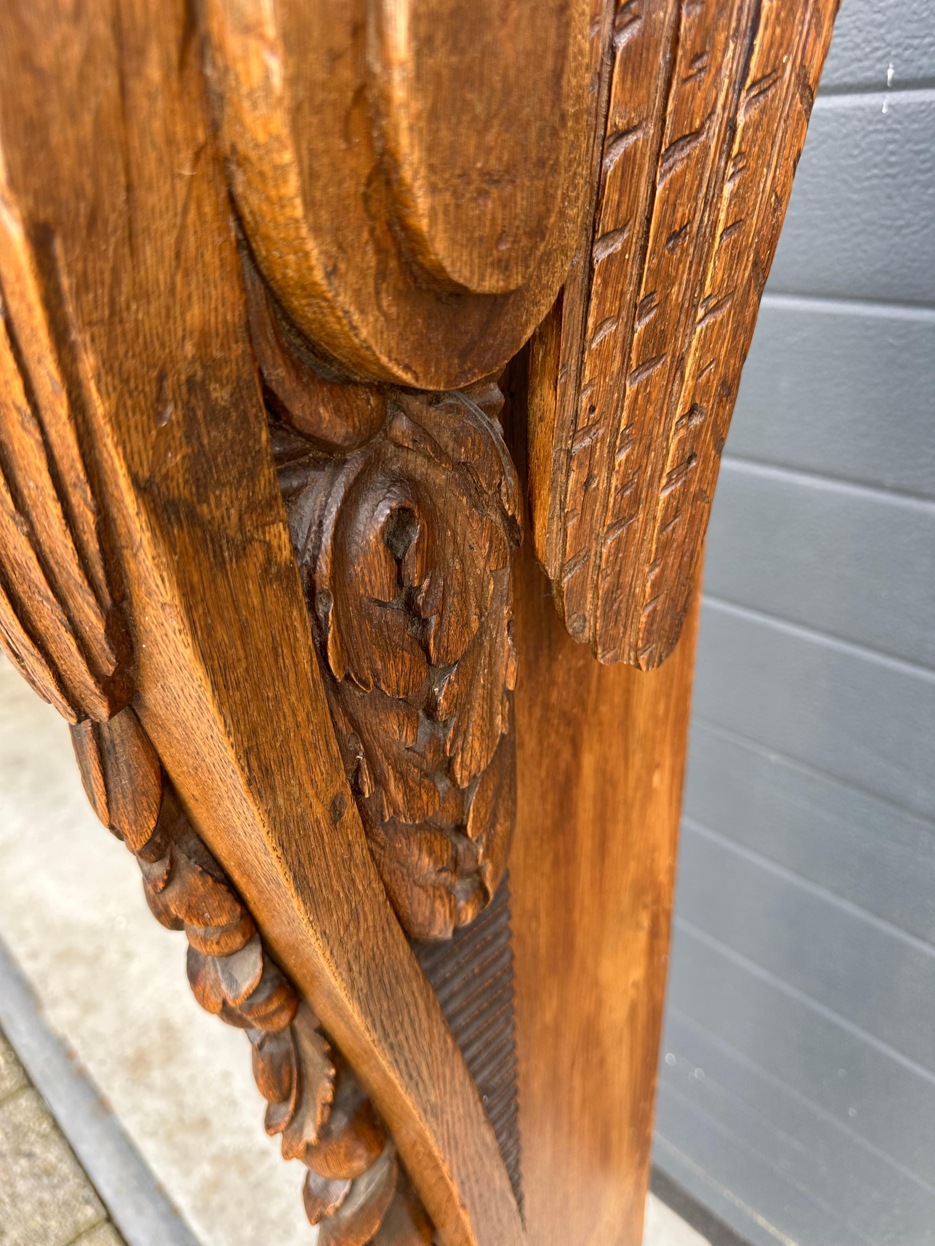 Antique Hand Carved Oak Stair Rail Newel Post w. Winged Angel Sculpture 19thC. For Sale 13