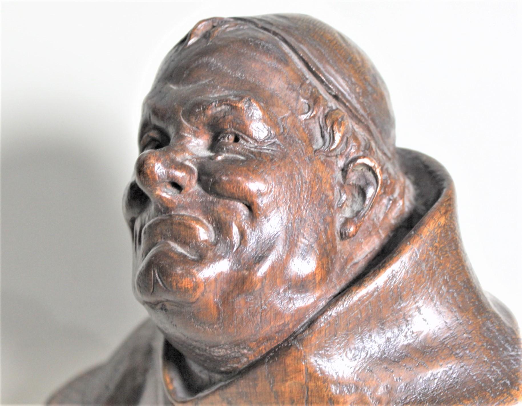 Antique Hand Carved Oak Wood Bust or Sculpture of a Religious Monk or Friar For Sale 3
