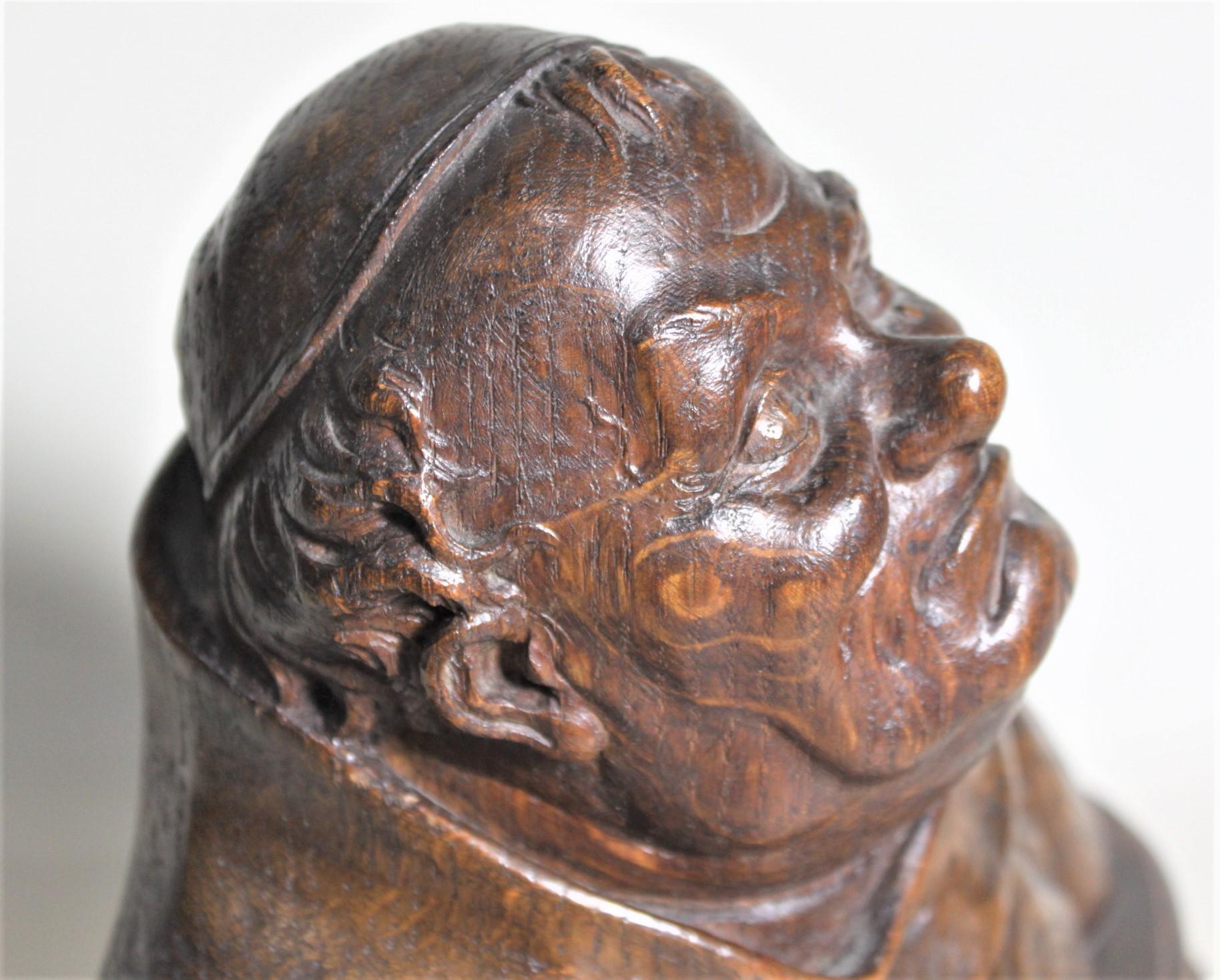 Antique Hand Carved Oak Wood Bust or Sculpture of a Religious Monk or Friar For Sale 4