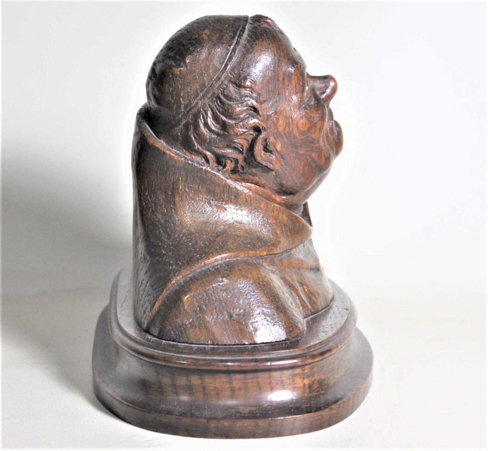 Edwardian Antique Hand Carved Oak Wood Bust or Sculpture of a Religious Monk or Friar For Sale