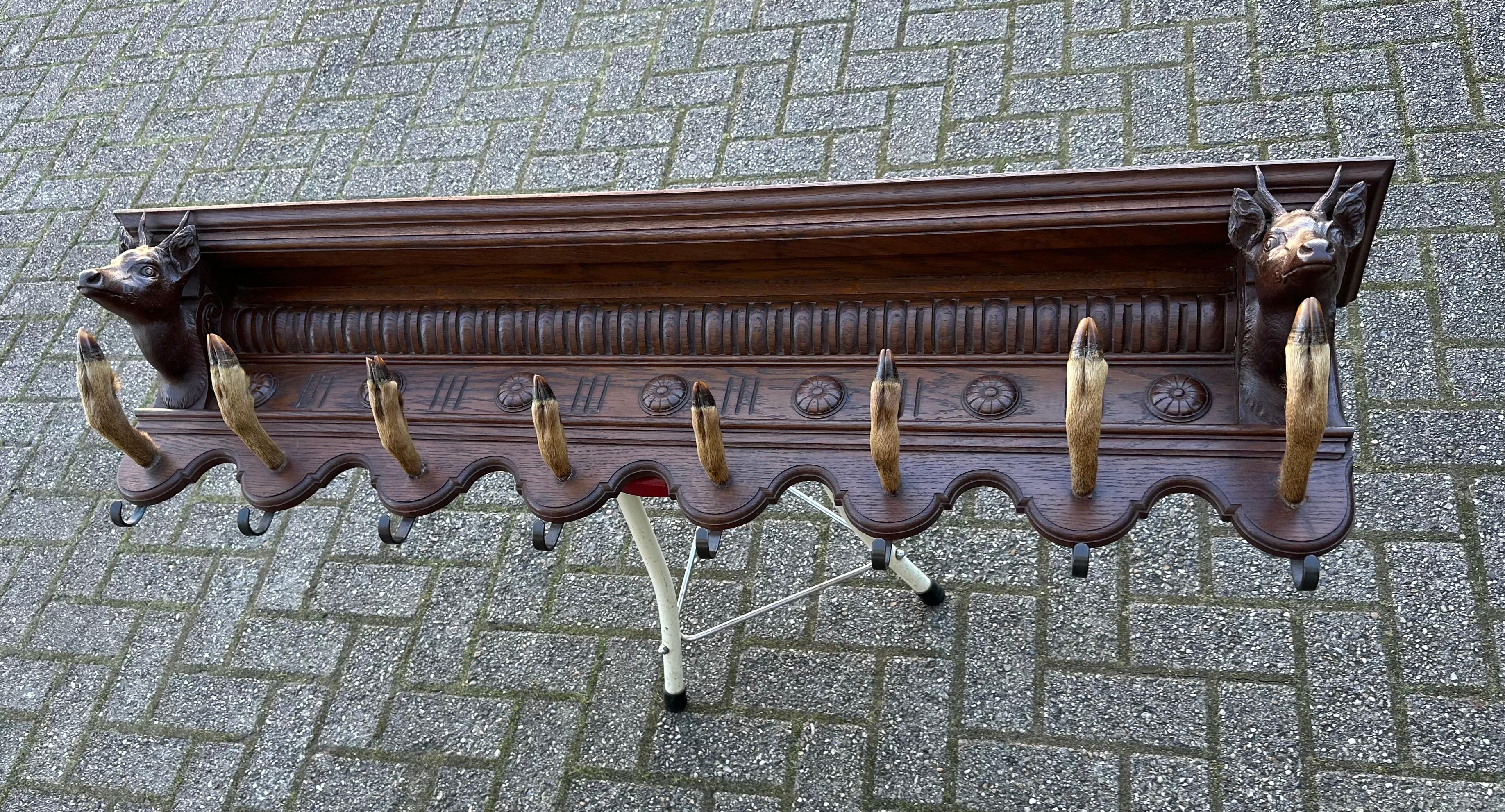 One of a kind coat-rack with hand carved oakwood deer heads.

With hand carved items being one of our favourite, we are always thrilled to find rare hand carved antiques. Especially ones that we have never seen before and that are unique. So we